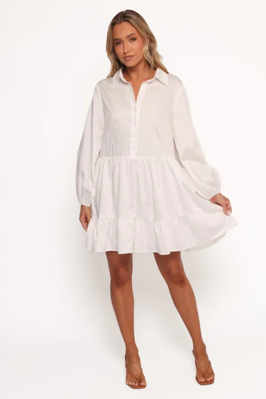 Carlotta Long Sleeve Mini Dress - White sold by Petal & Pup