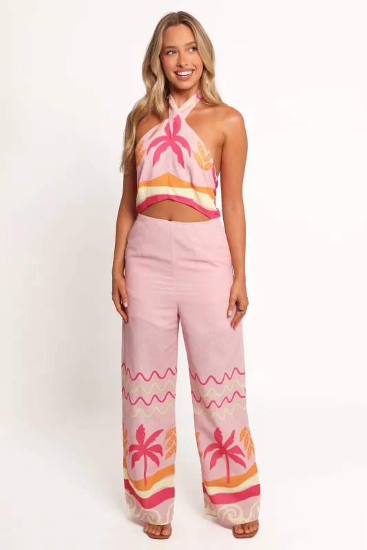 Aryn Halterneck Jumpsuit - Pink Palm made by Petal & Pup