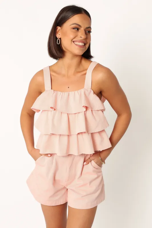 Dalaney Contrast Stitch Denim Top - Pink sold by Petal & Pup