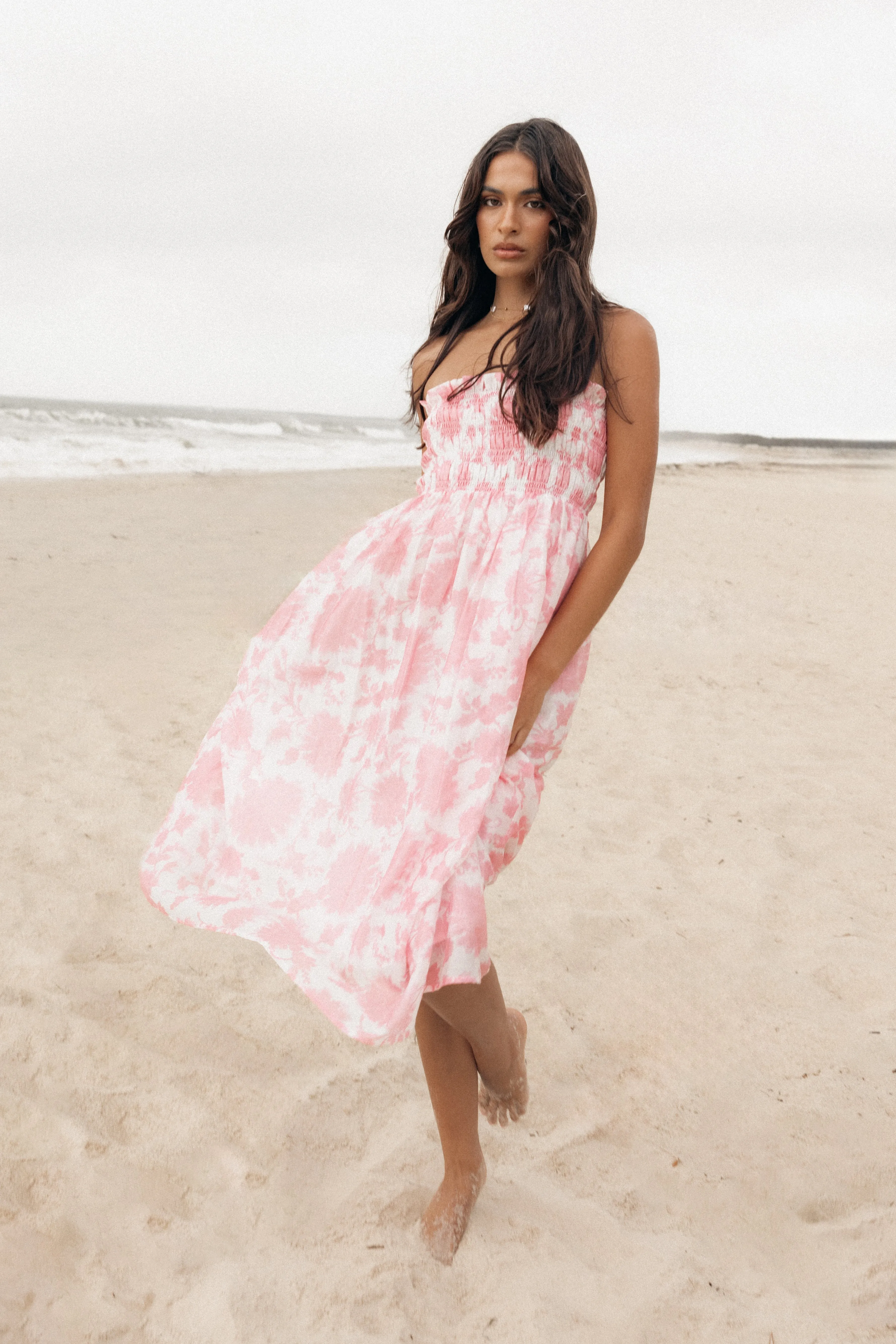Carter Strapless Midi Dress - Pink Floral sold by Petal & Pup