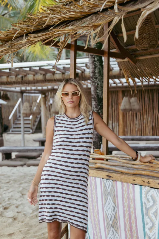 Elfrida Knit Mini Dress - Blue/Brown sold by Petal & Pup