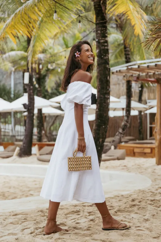 Jensen Off Shoulder Midi Dress - Ivory sold by Petal & Pup