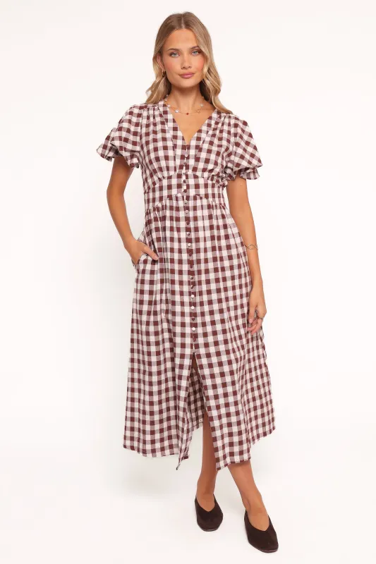 Robinson Maxi Dress - Brown Gingham sold by Petal & Pup