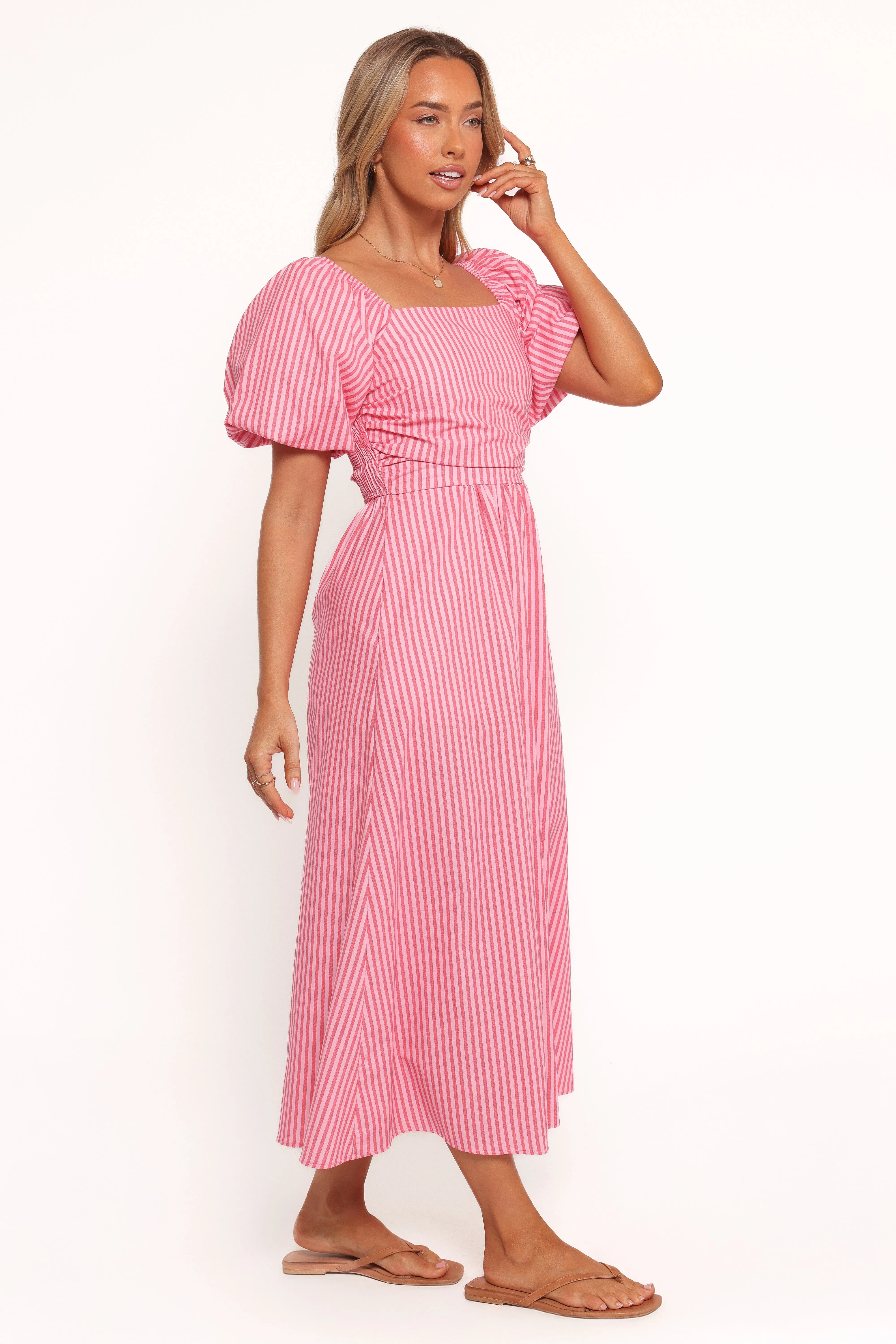 Chlo Puff Sleeve Midi Dress - Red Stripe sold by Petal & Pup product image thumbnail 4