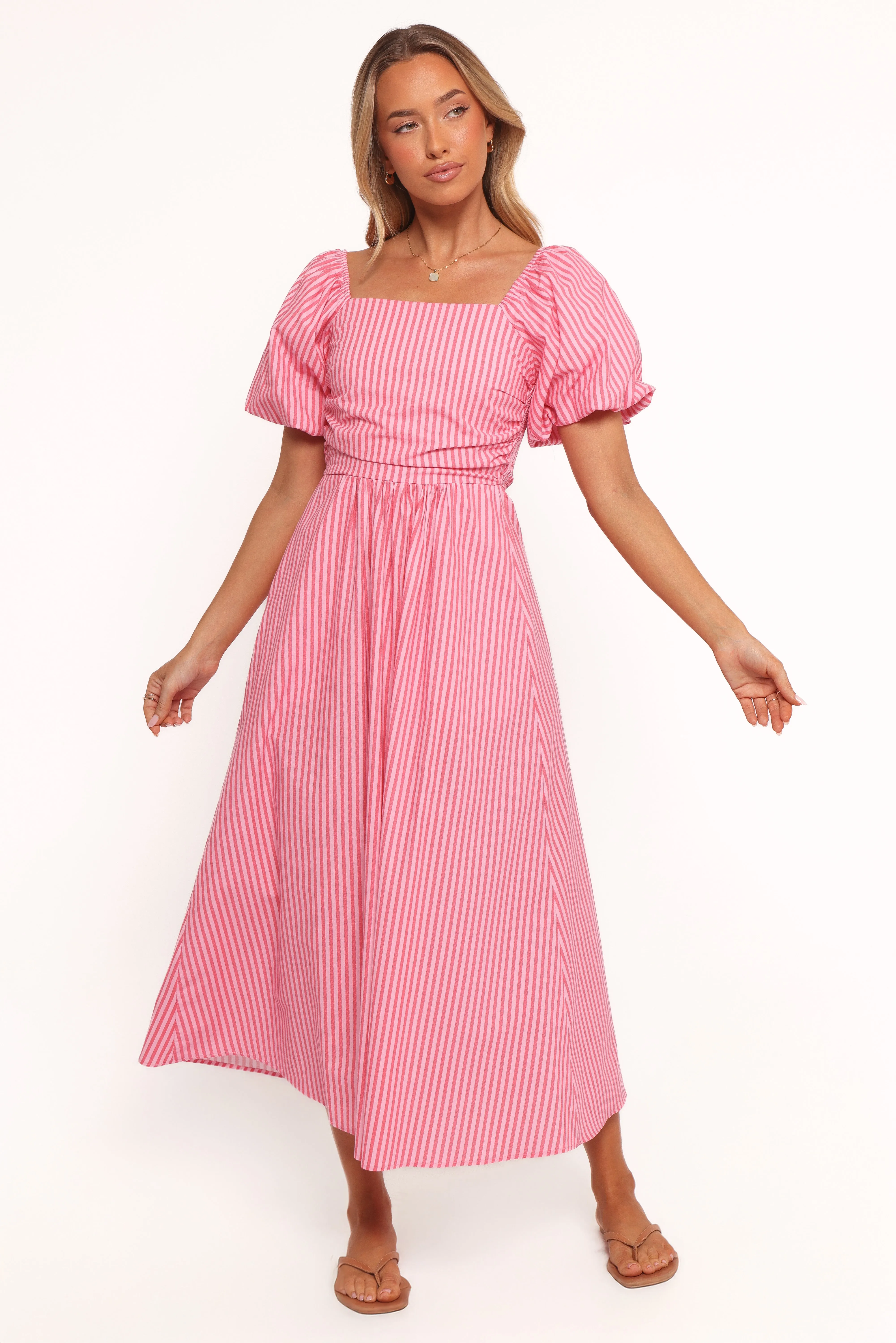 Chlo Puff Sleeve Midi Dress - Red Stripe sold by Petal & Pup product image thumbnail 2
