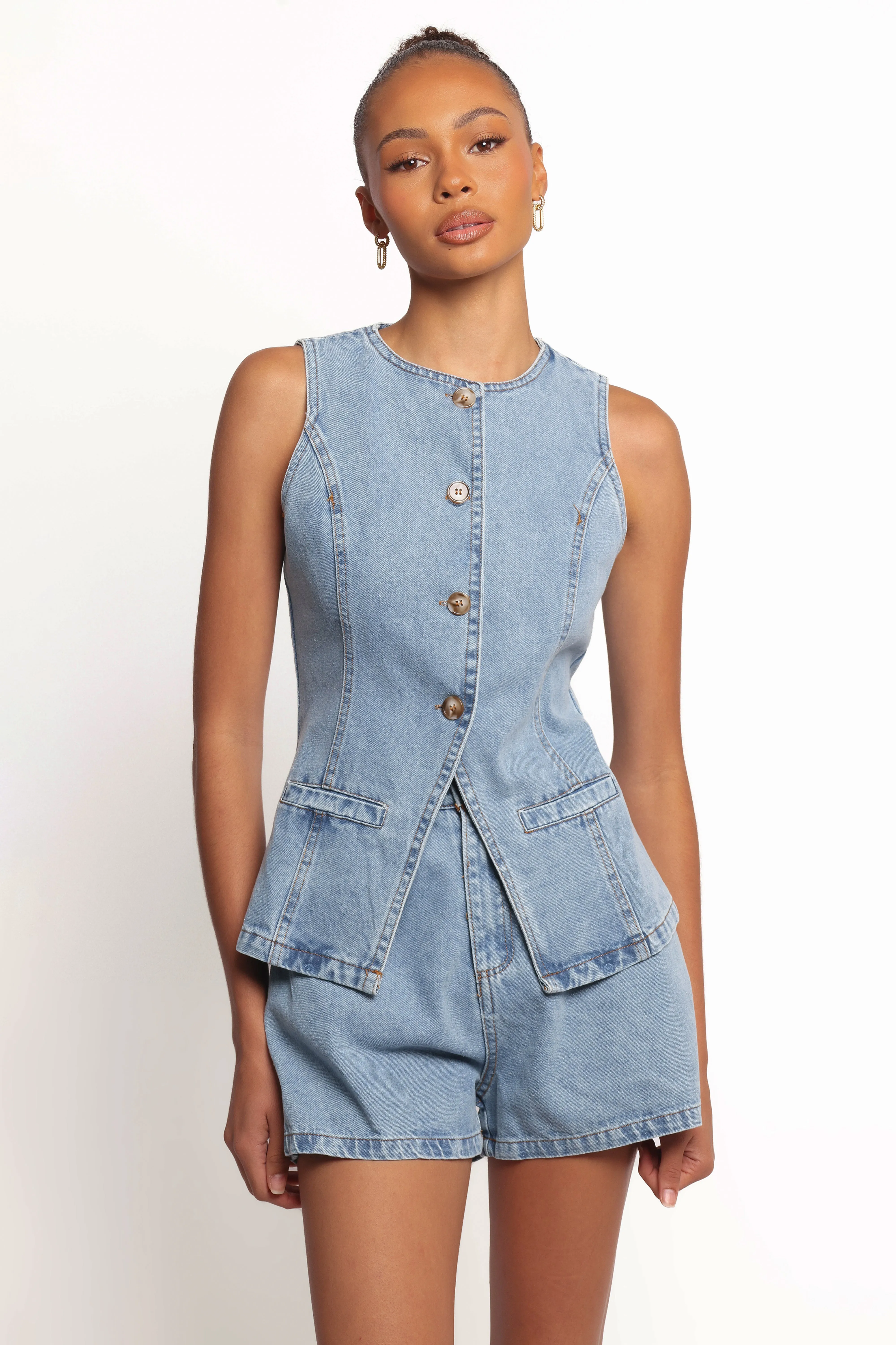 Almana Denim Short Set - Medium Blue sold by Petal & Pup