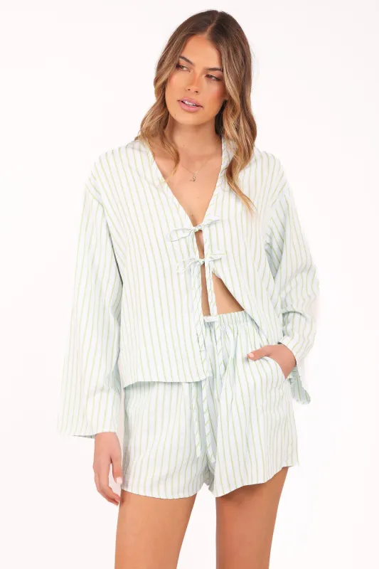 Flynn Short Set - Green Blue Stripe sold by Petal & Pup