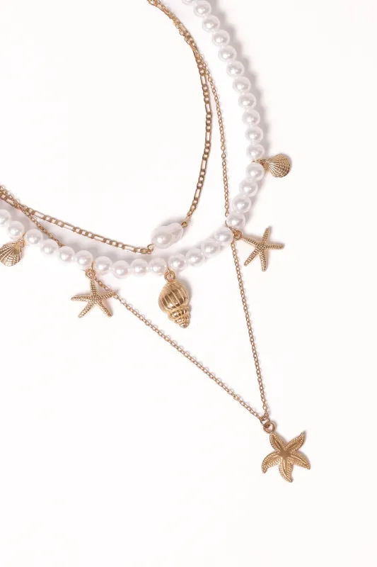 Riviera Necklace - Gold/Pearl sold by Petal & Pup