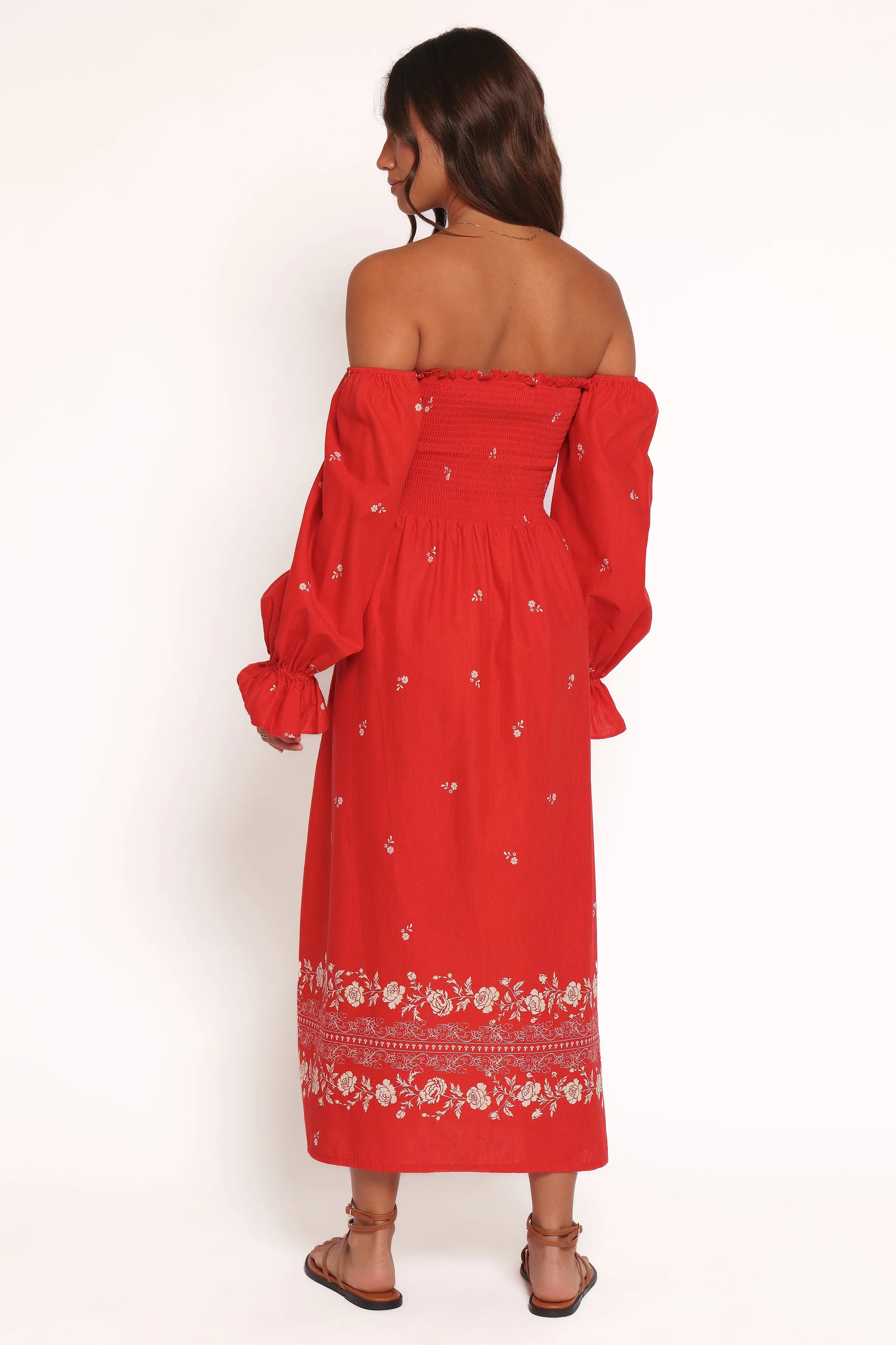 Domenica Shirred Long Sleeve Midi Dress - Red Floral Bandana sold by Petal & Pup product image thumbnail 5
