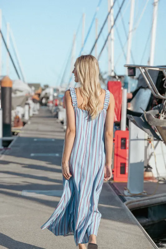 Alessandra Maxi Dress - Blue Stripe sold by Petal & Pup