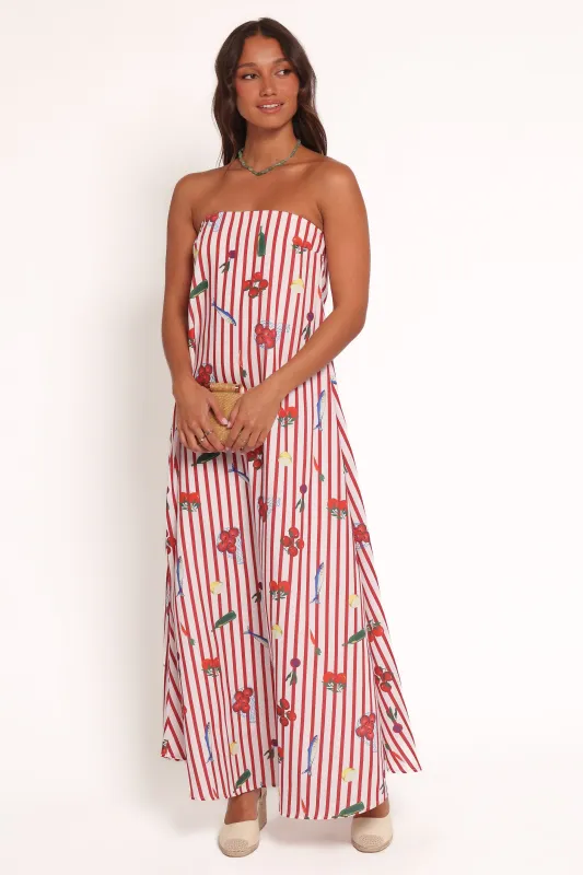 Soph Strapless Maxi Dress - Red Picnic Stripe sold by Petal & Pup