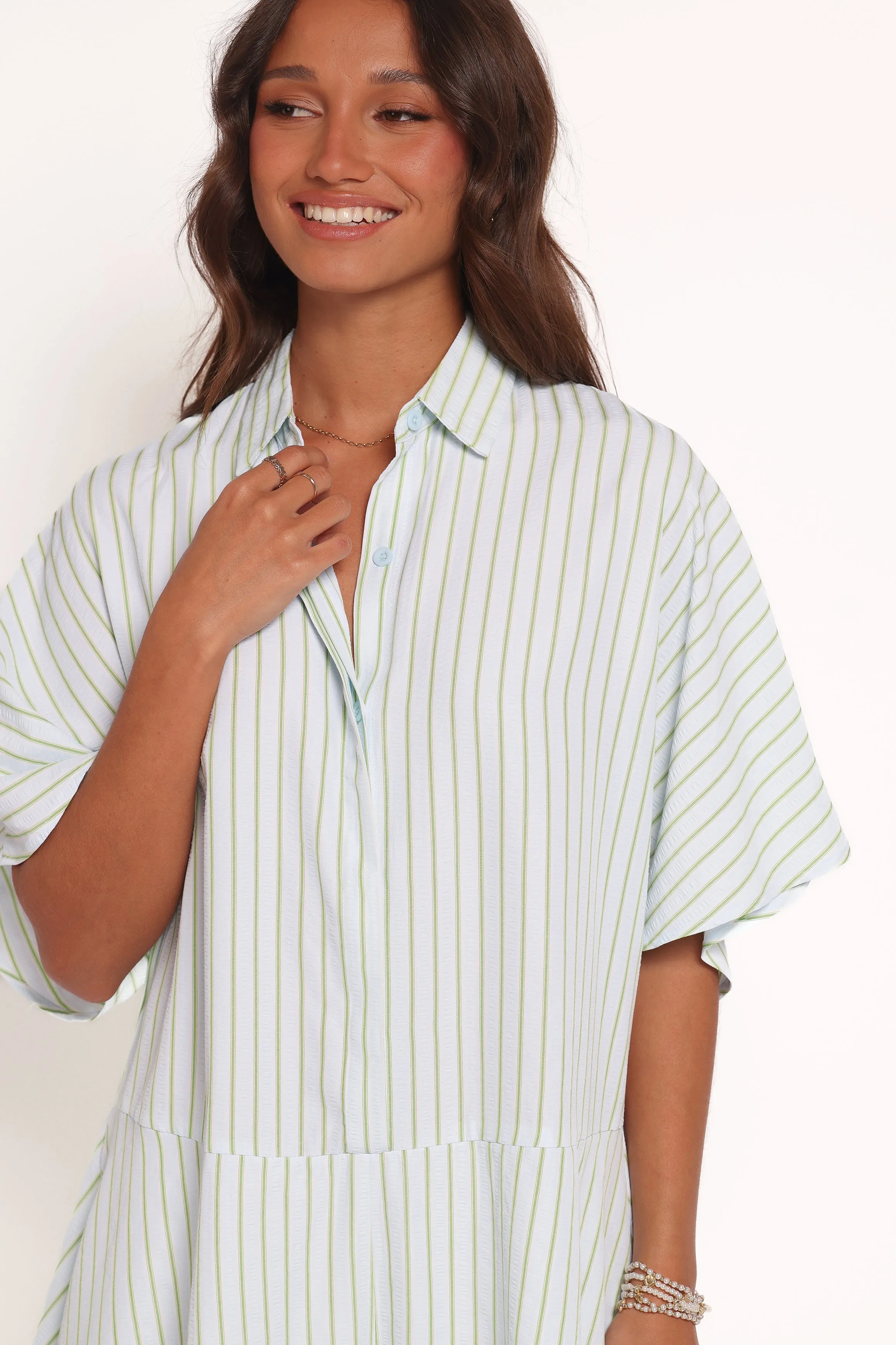 Sebastian Romper - Green Blue Stripe sold by Petal & Pup product image thumbnail 2