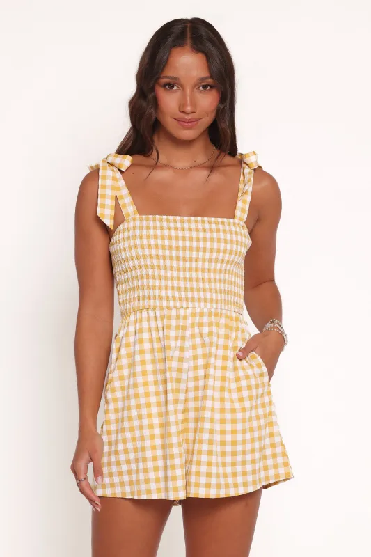 Simo Romper - Yellow Gingham sold by Petal & Pup