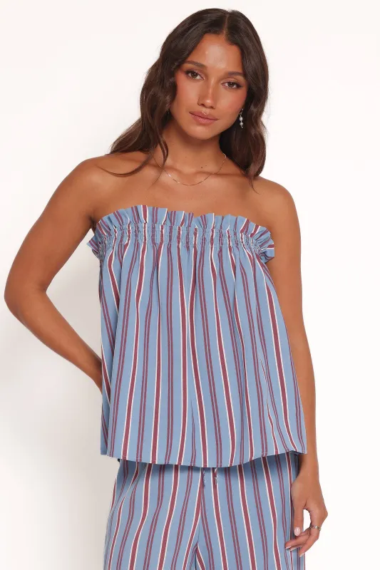 Zemira Strapless Top - Blue Stripe sold by Petal & Pup