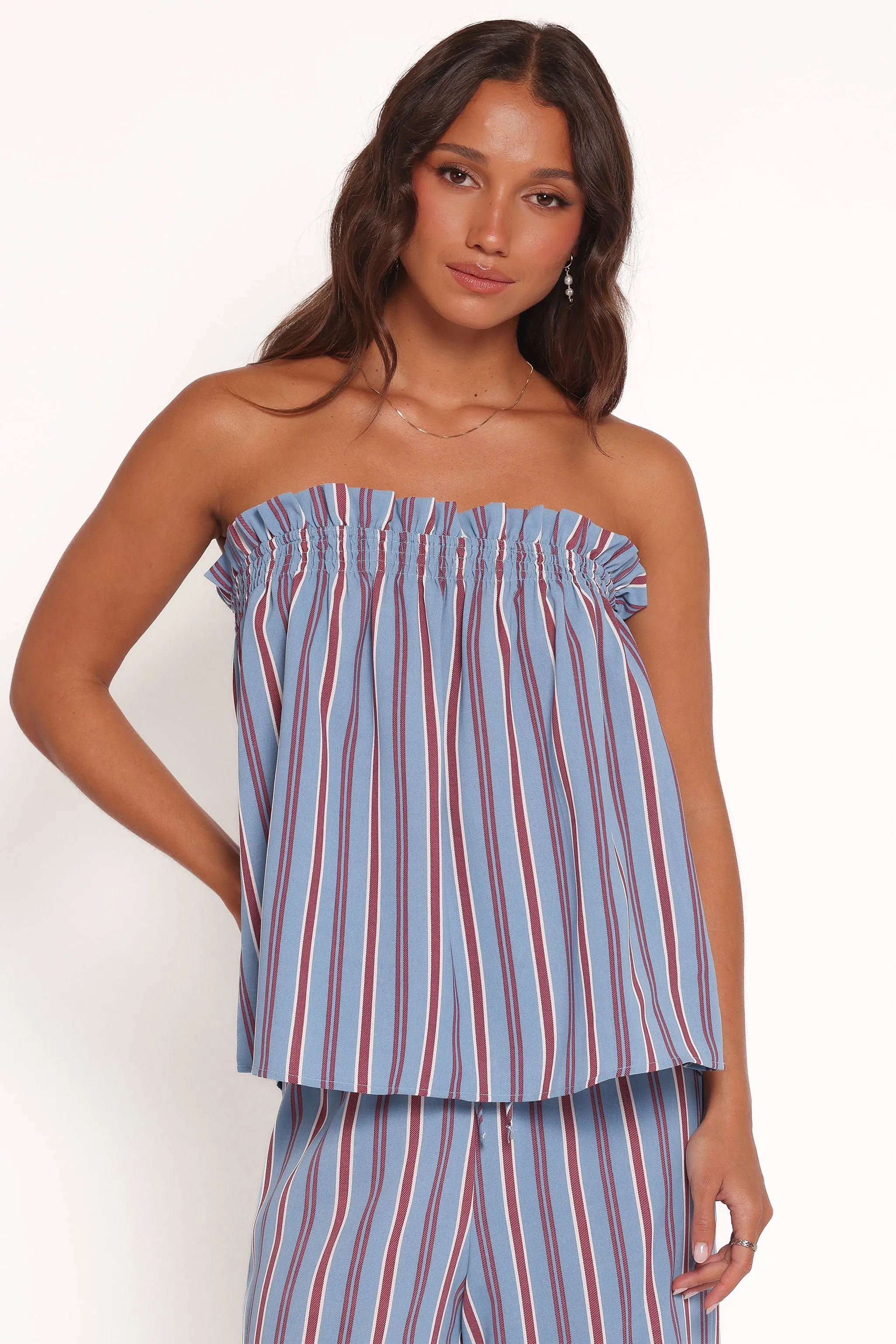 Zemira Strapless Top - Blue Stripe sold by Petal & Pup