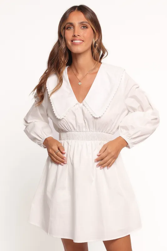 Nerida Long Sleeve Mini Dress - White sold by Petal & Pup