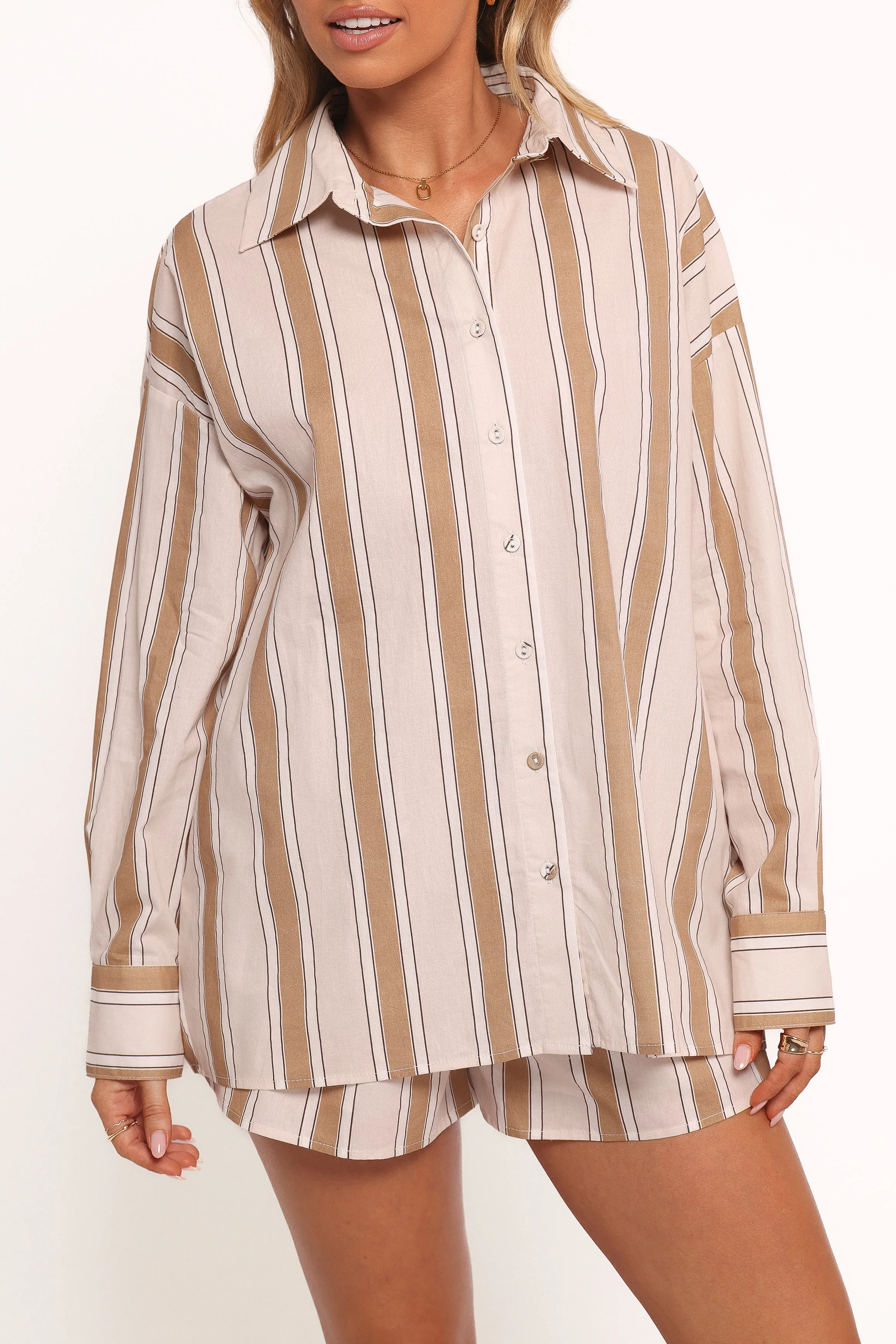 Dean Long Sleeve Short Set - Beige Stripe sold by Petal & Pup product image thumbnail 5