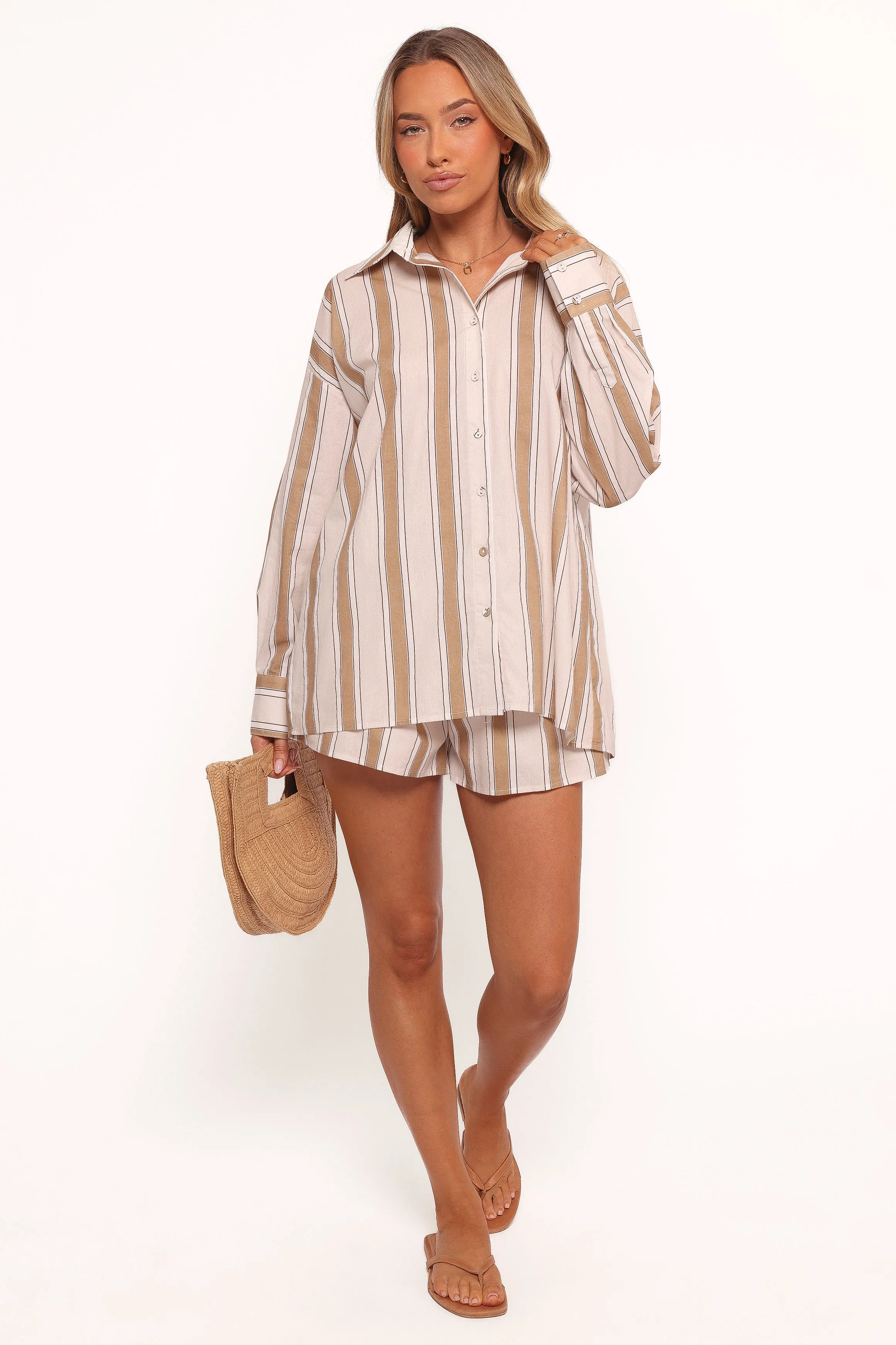 Dean Long Sleeve Short Set - Beige Stripe sold by Petal & Pup product image thumbnail 2
