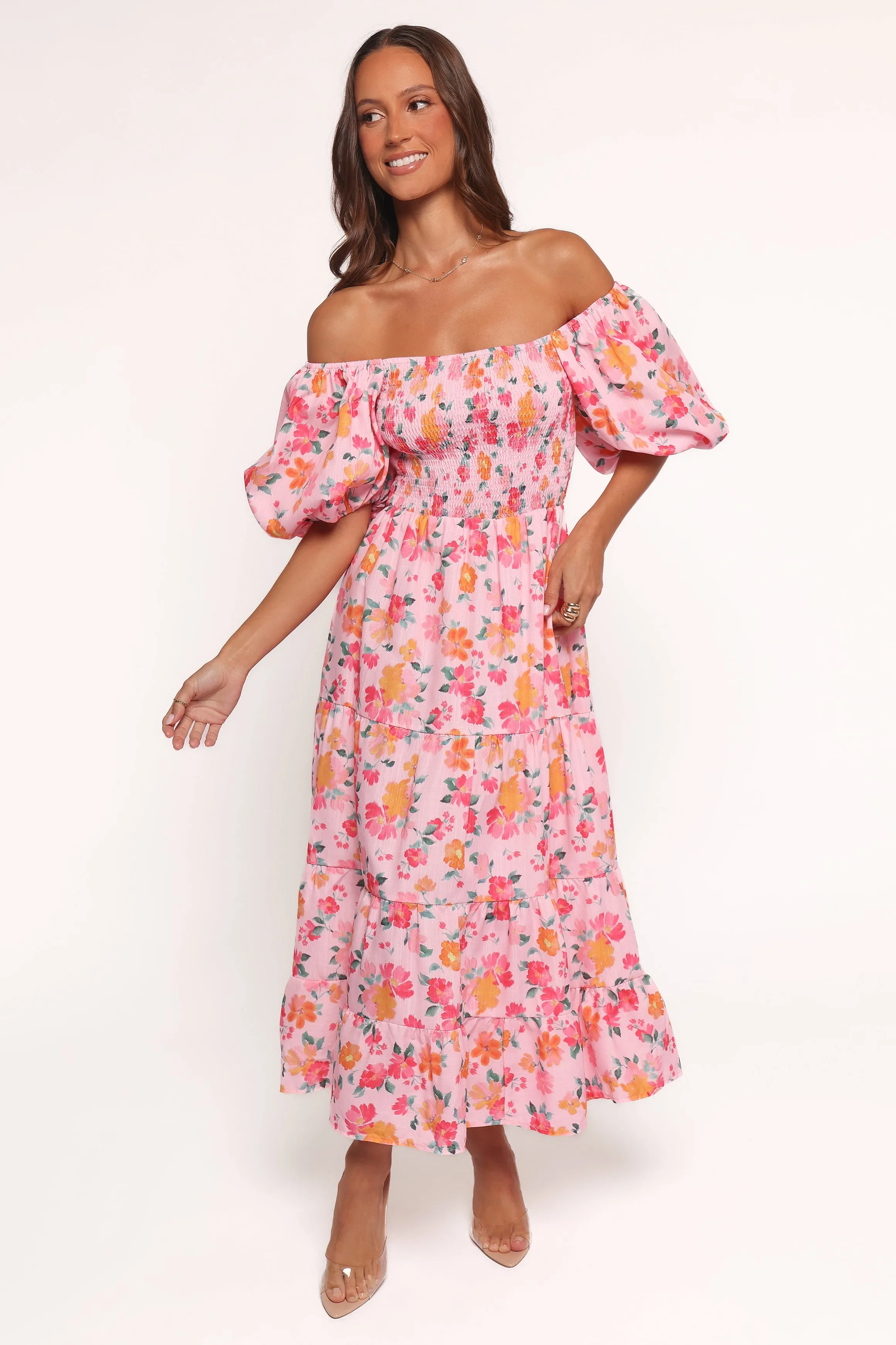 Soliel Midi Dress - Pink Floral sold by Petal & Pup