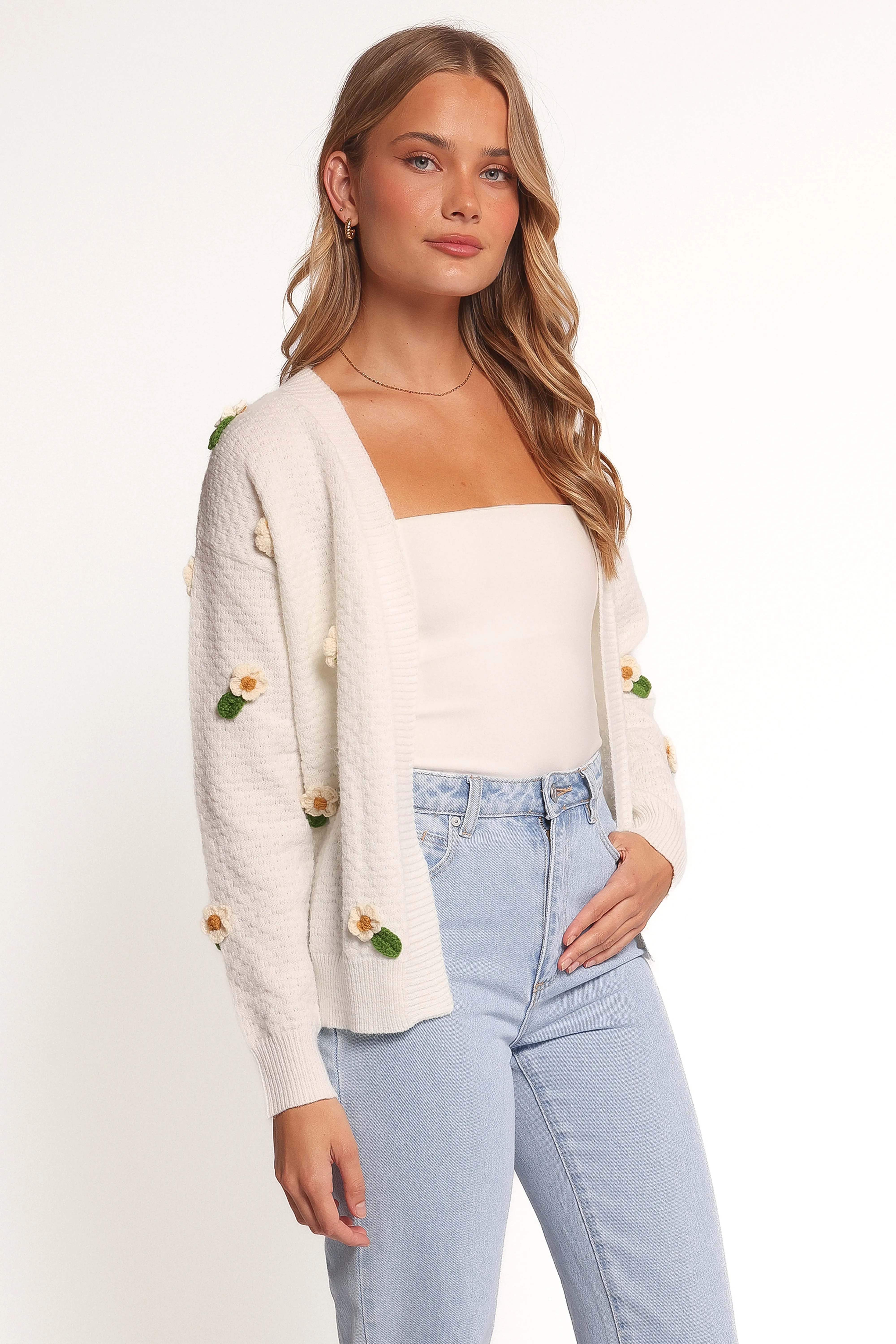 Jazzie Ditsy Flower Cardigan - White sold by Petal & Pup