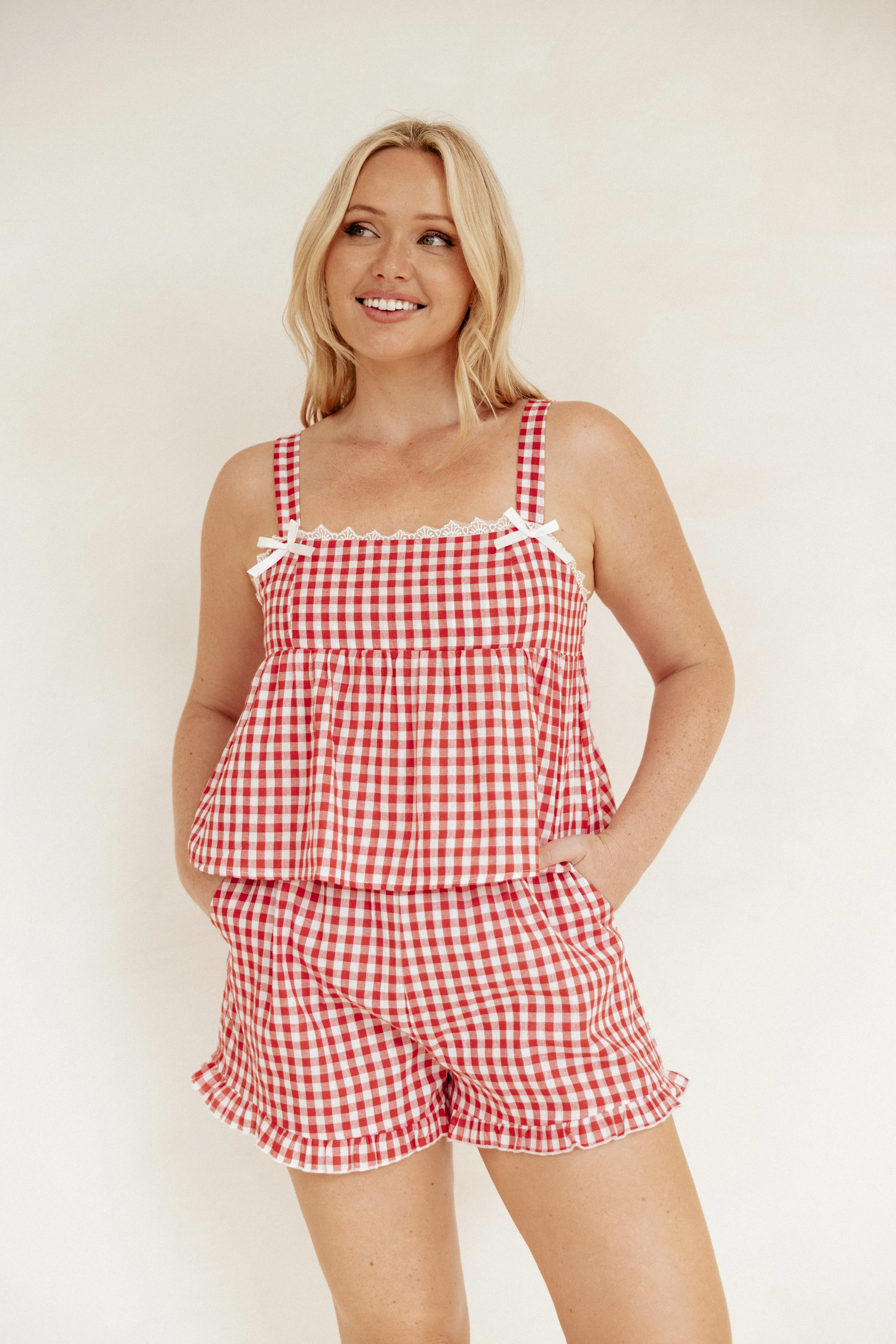 Isidore Gingham Short Set - Red sold by Petal & Pup
