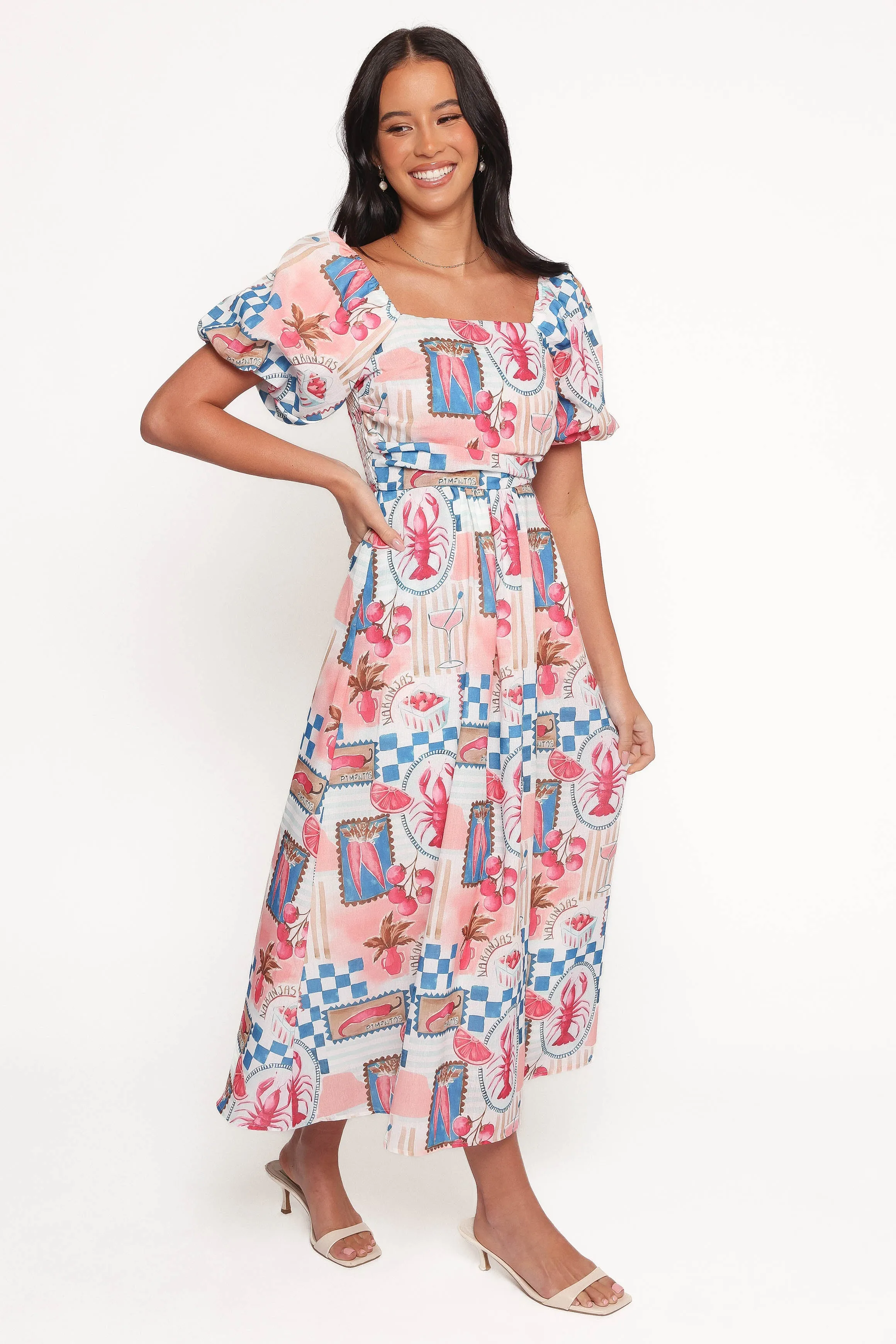 Clo Puff Sleeve Midi Dress - Pink Blue sold by Petal & Pup product image thumbnail 5