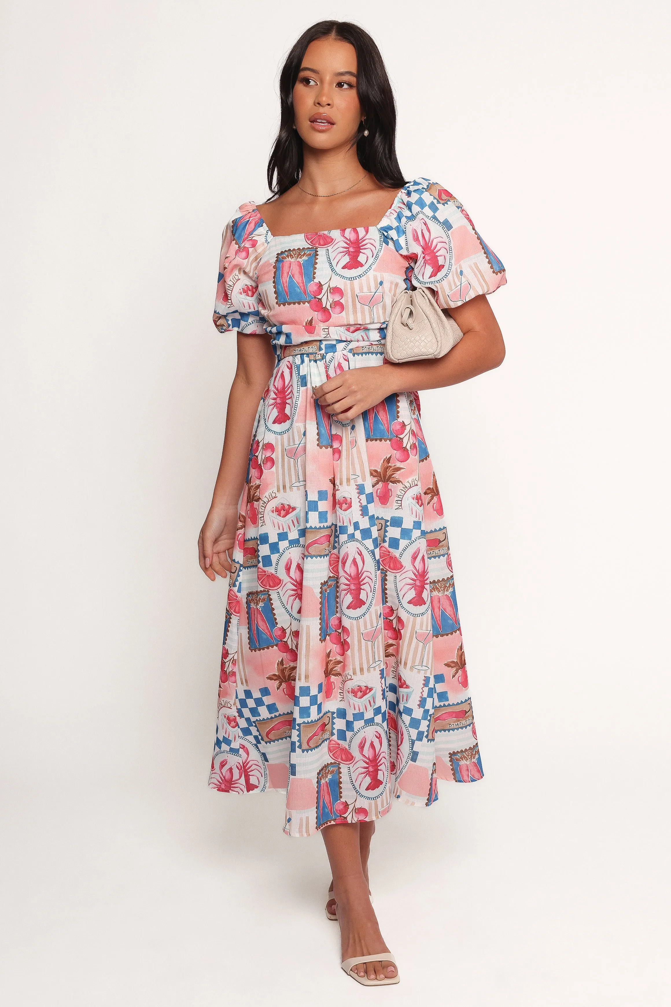 Clo Puff Sleeve Midi Dress - Pink Blue sold by Petal & Pup