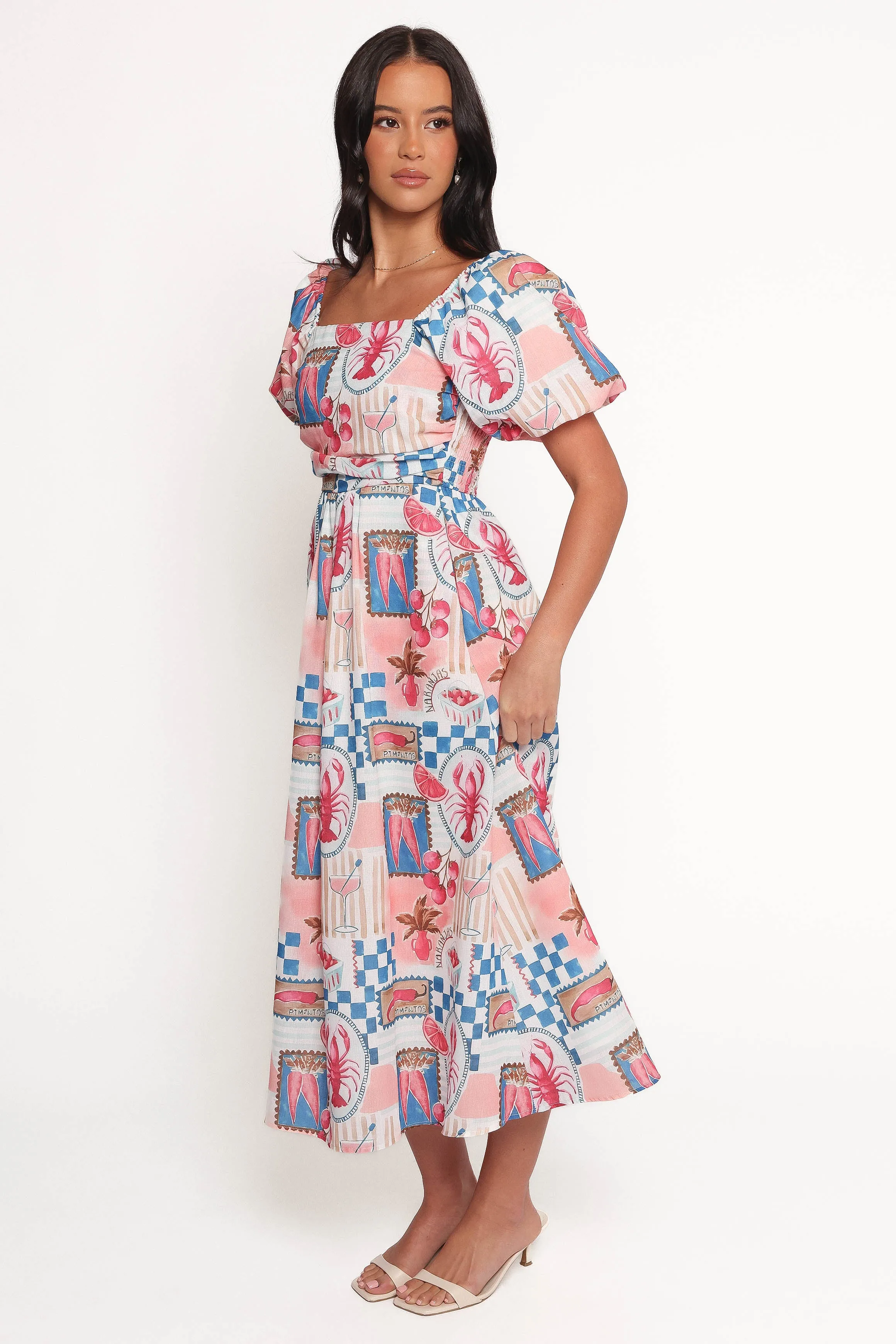 Clo Puff Sleeve Midi Dress - Pink Blue sold by Petal & Pup product image thumbnail 3
