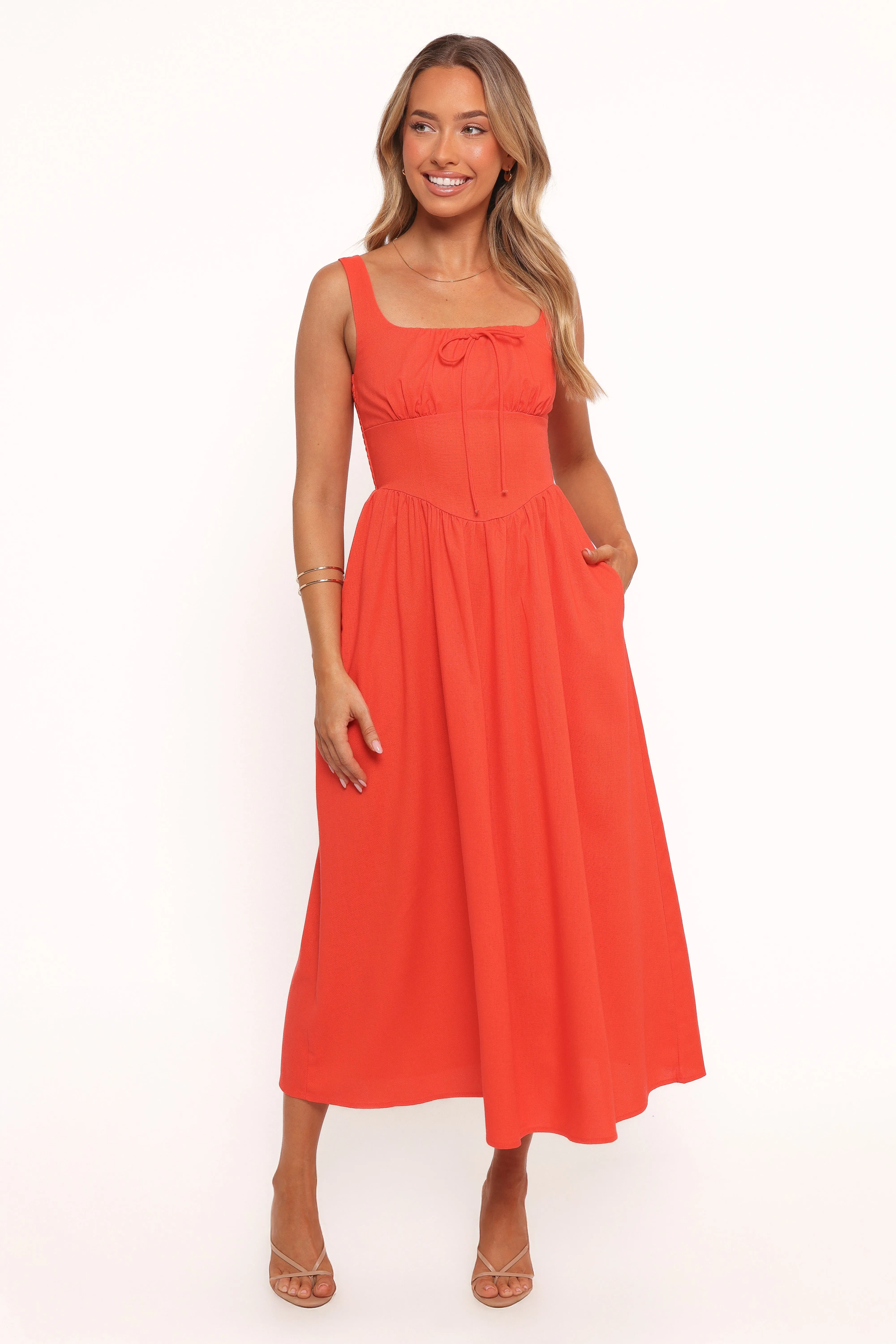 Kinslee Midi Dress - Coral sold by Petal & Pup