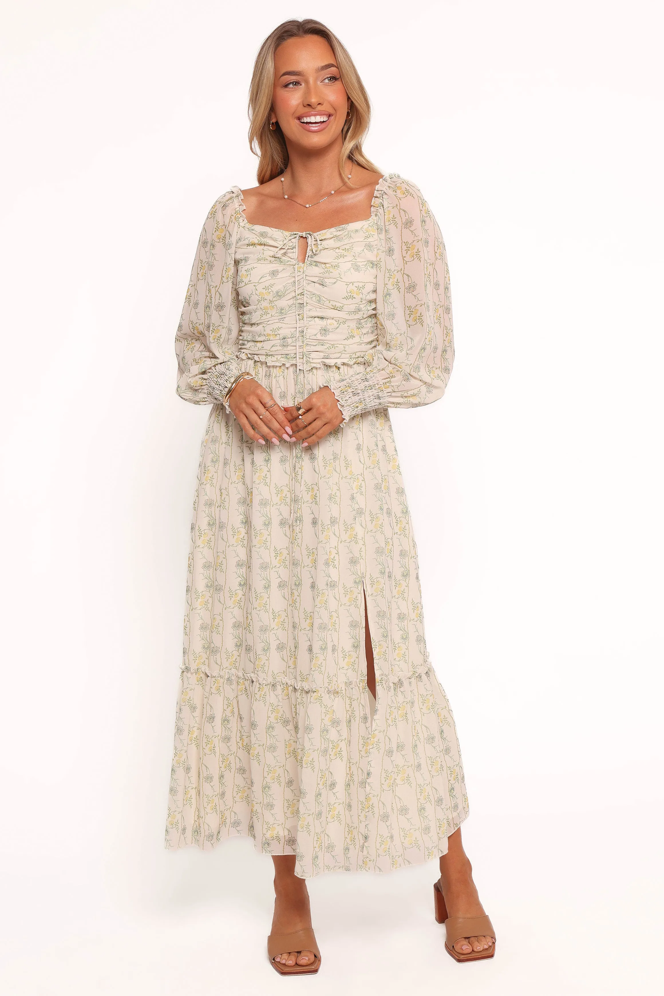 Keziah Long Sleeve Maxi Dress - Yellow Floral sold by Petal & Pup