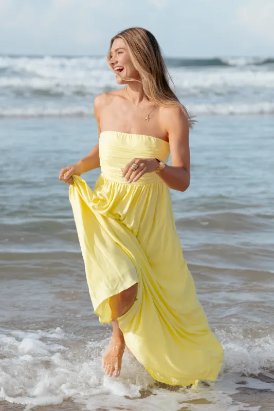 Kayt Strapless Dress - Butter Yellow sold by Petal & Pup