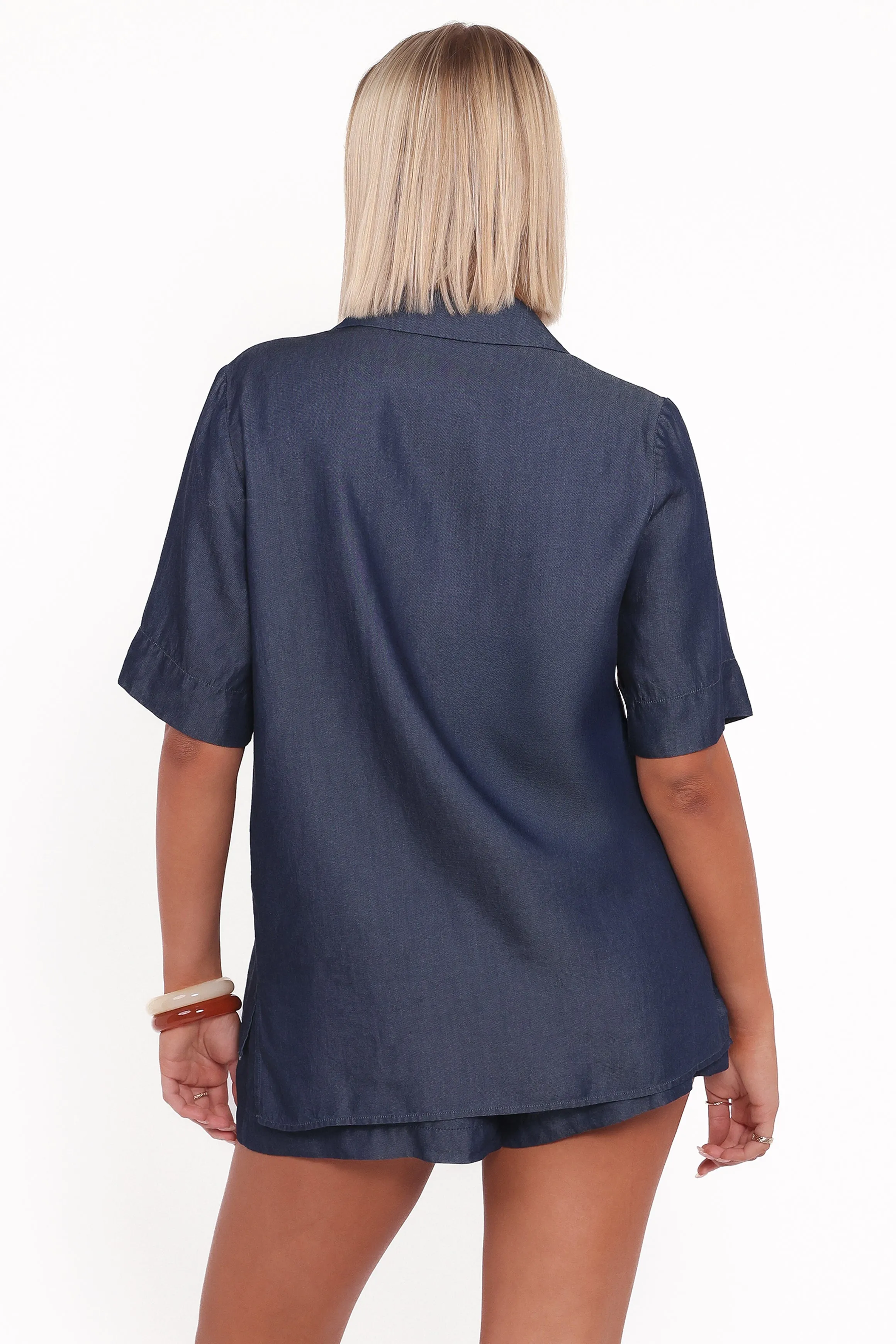 Aaliyah Chambray Tie Front Top - Dark Wash sold by Petal & Pup product image thumbnail 5