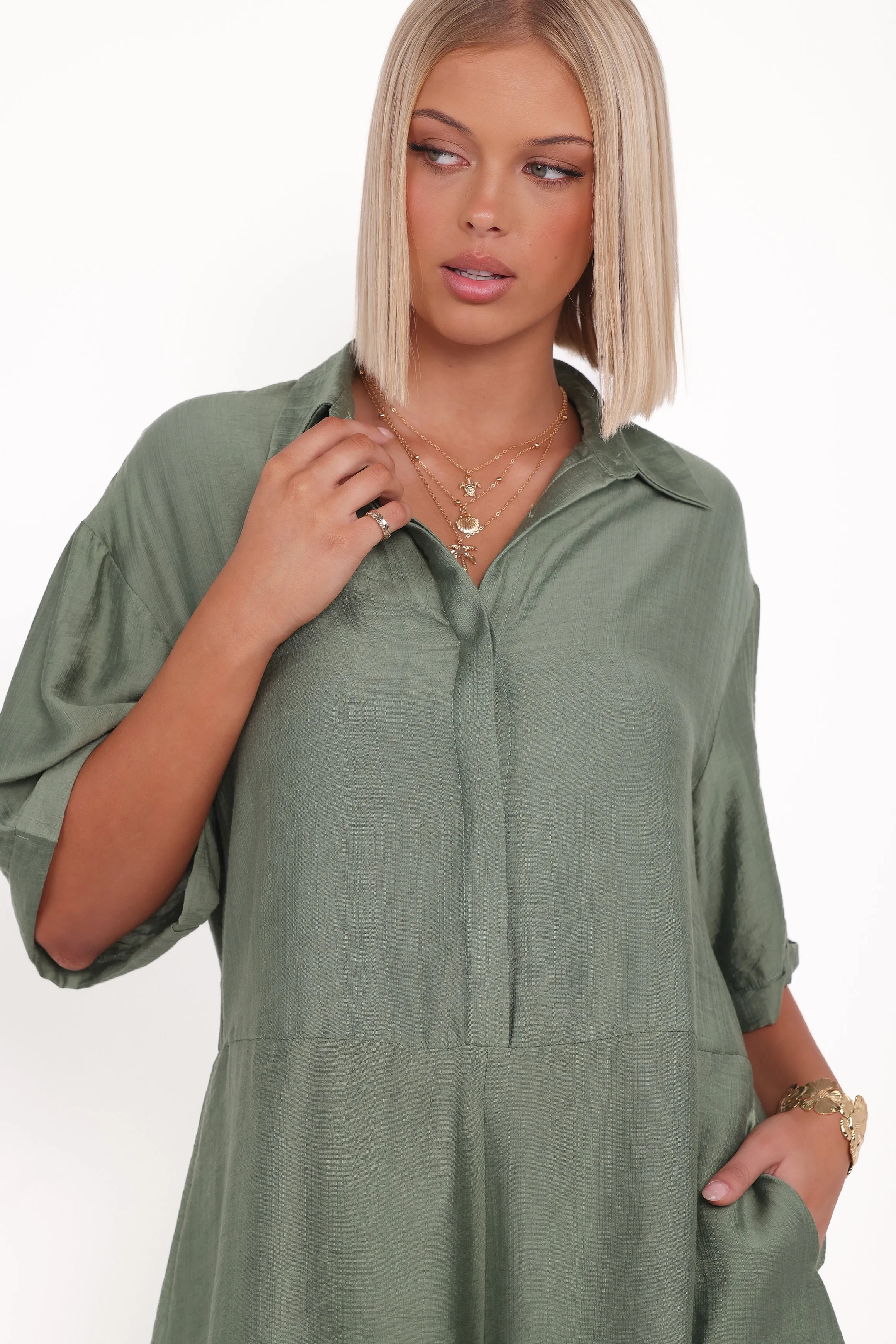 Kiya Drop Waist Romper - Palm Green sold by Petal & Pup product image thumbnail 3