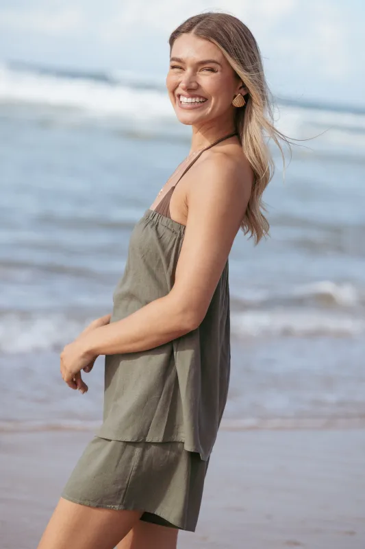 Karlen Strapless Romper - Palm Green sold by Petal & Pup