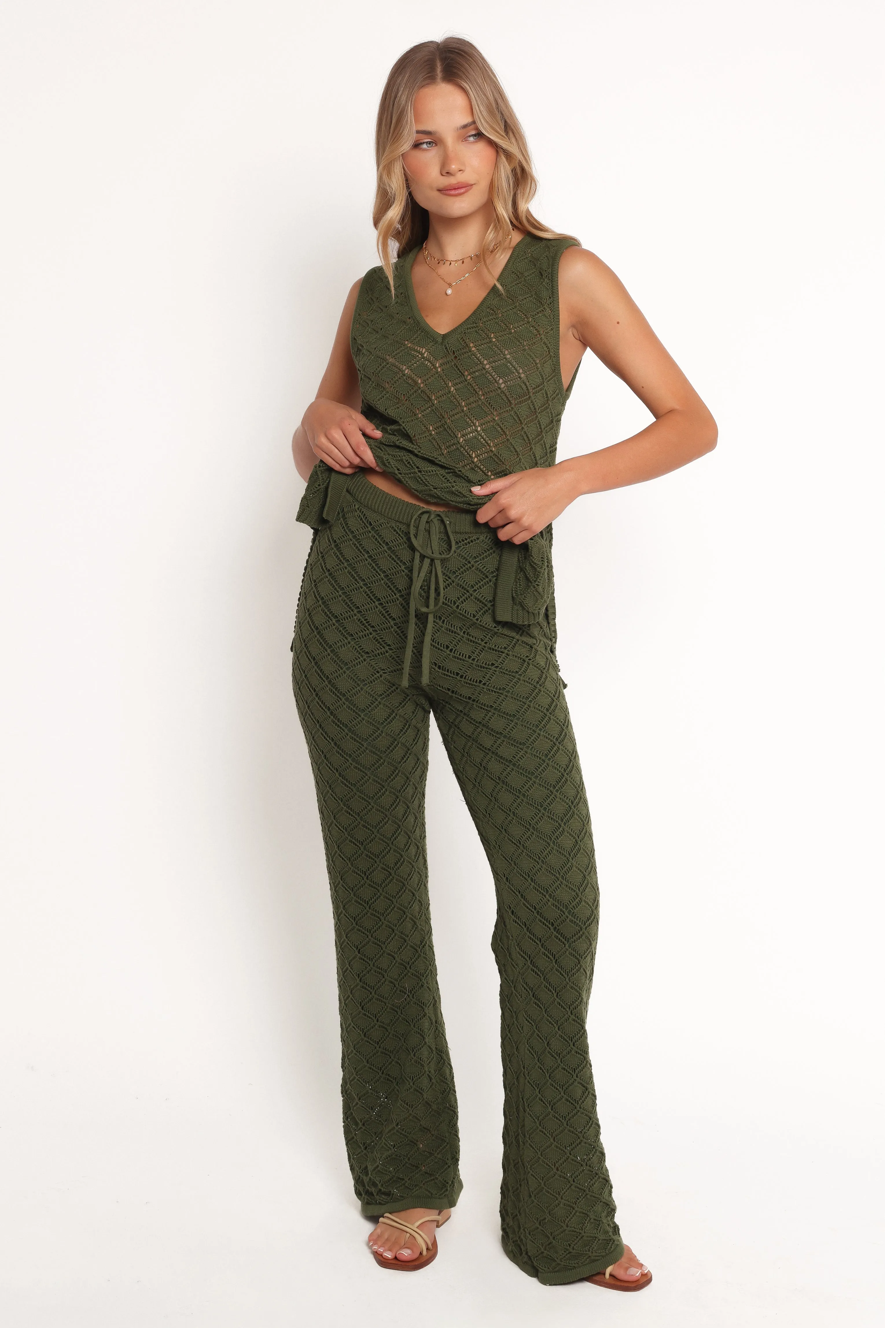 Fefe Textured Knit Pants - Olive sold by Petal & Pup product image thumbnail 2