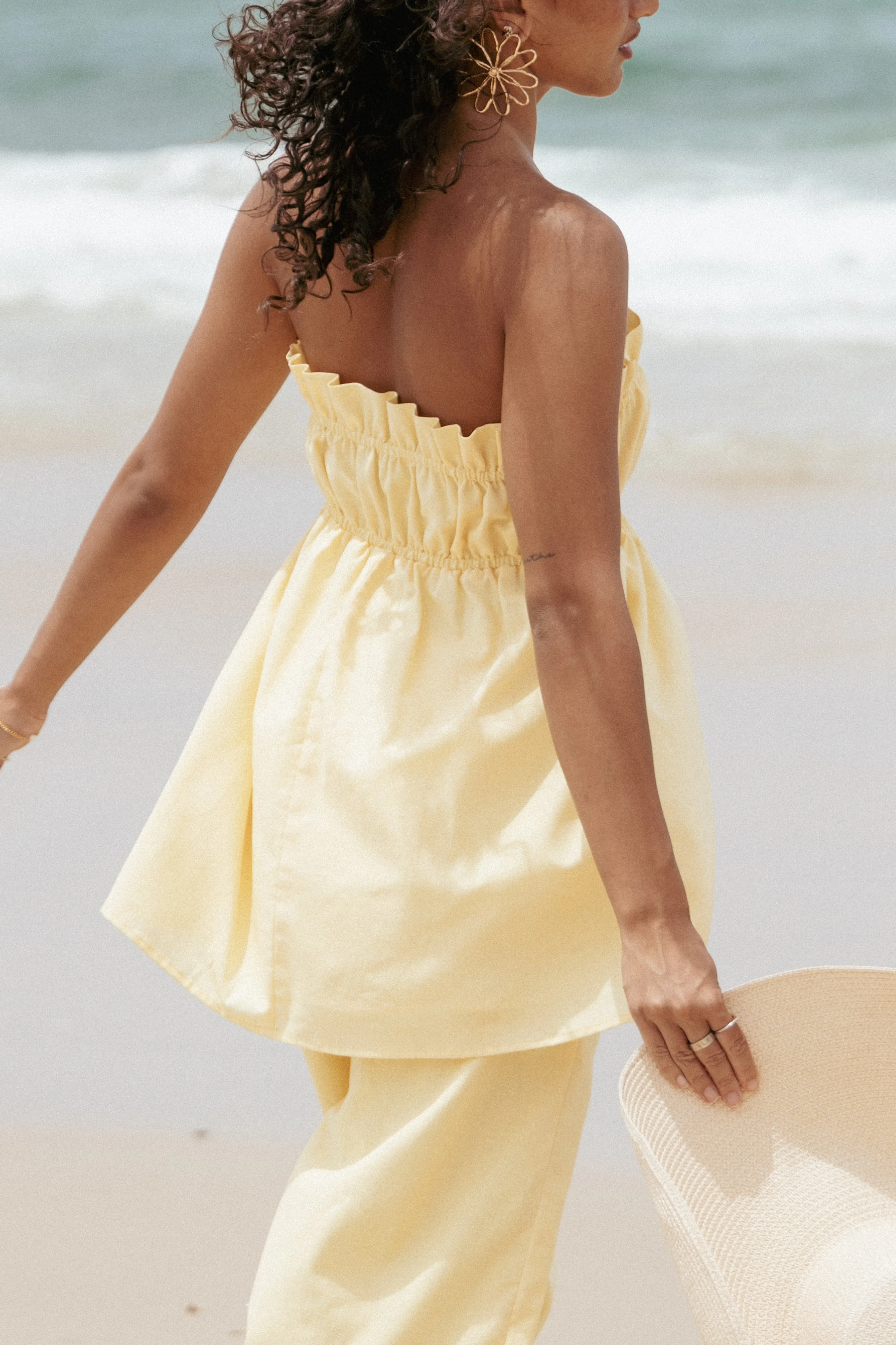 Ember Strapless Tunic Top - Butter Yellow sold by Petal & Pup