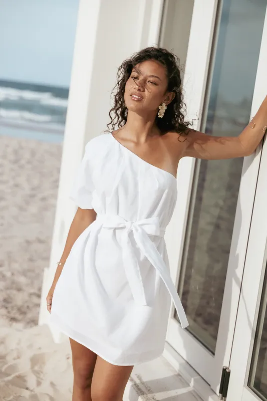 Dylan One Shoulder Mini Dress - White sold by Petal & Pup