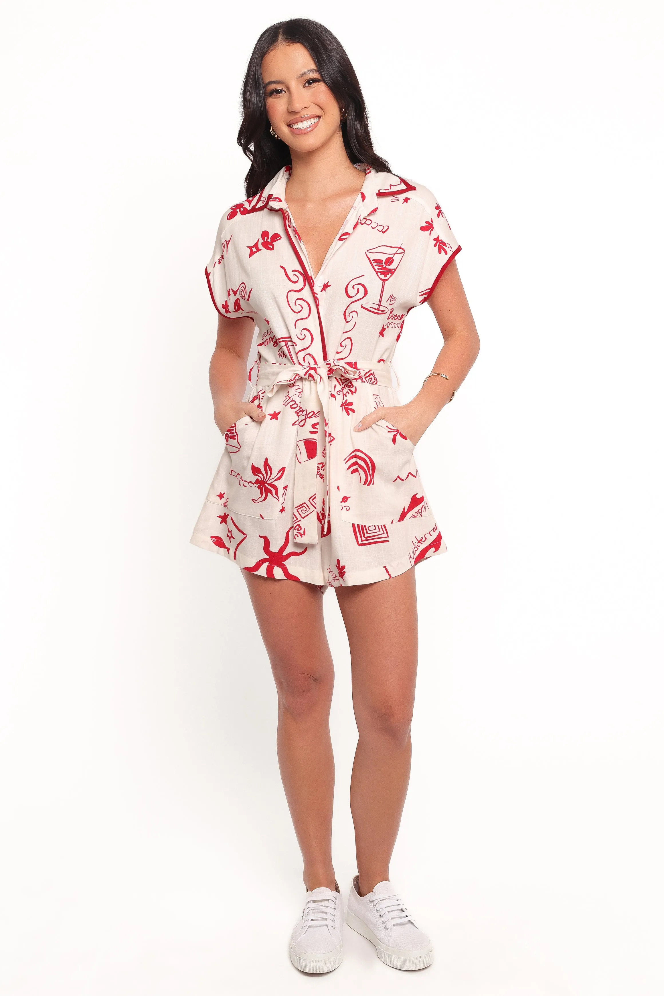 Kensie Tie Waist Romper - Red sold by Petal & Pup product image thumbnail 4