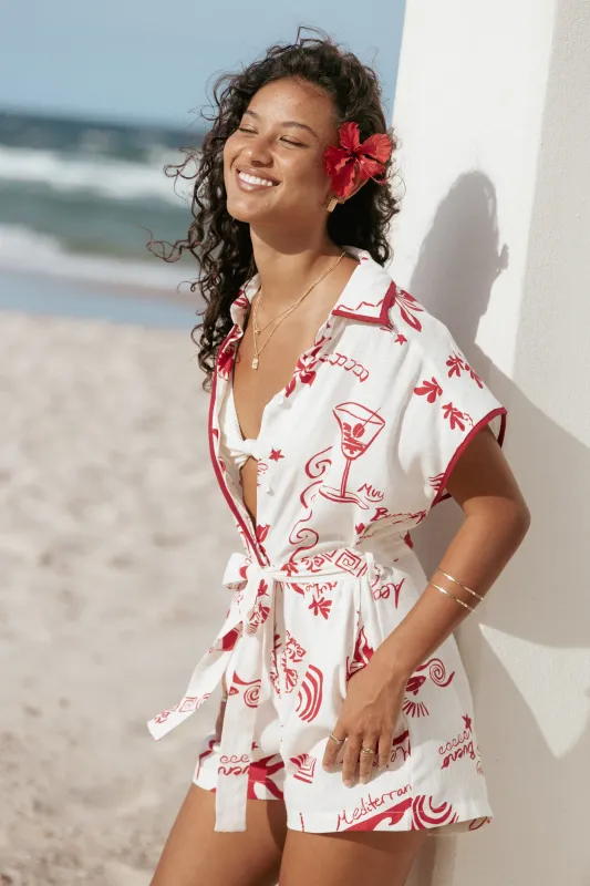 Kensie Tie Waist Romper - Red sold by Petal & Pup