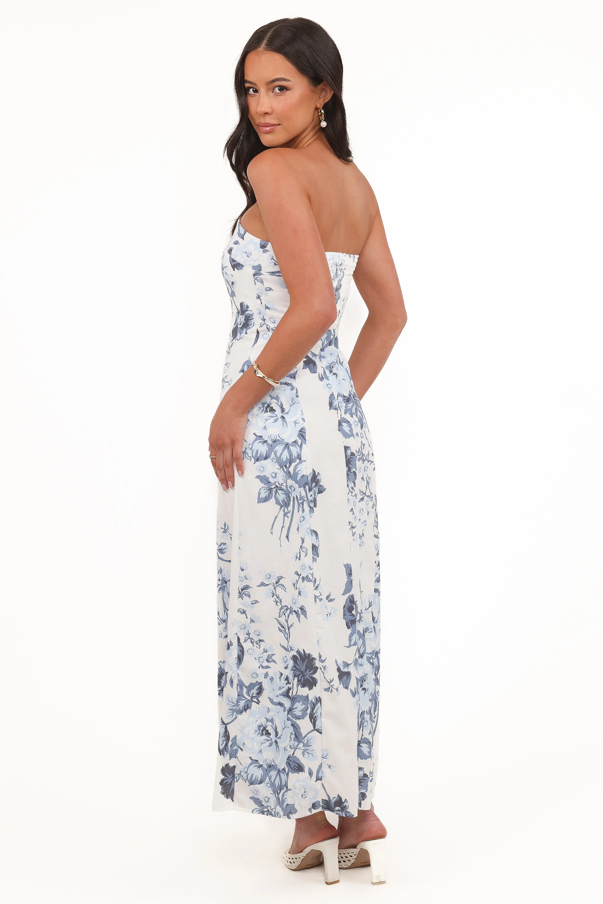 Tamira Strapless Midi Dress - Blue Floral sold by Petal & Pup product image thumbnail 4