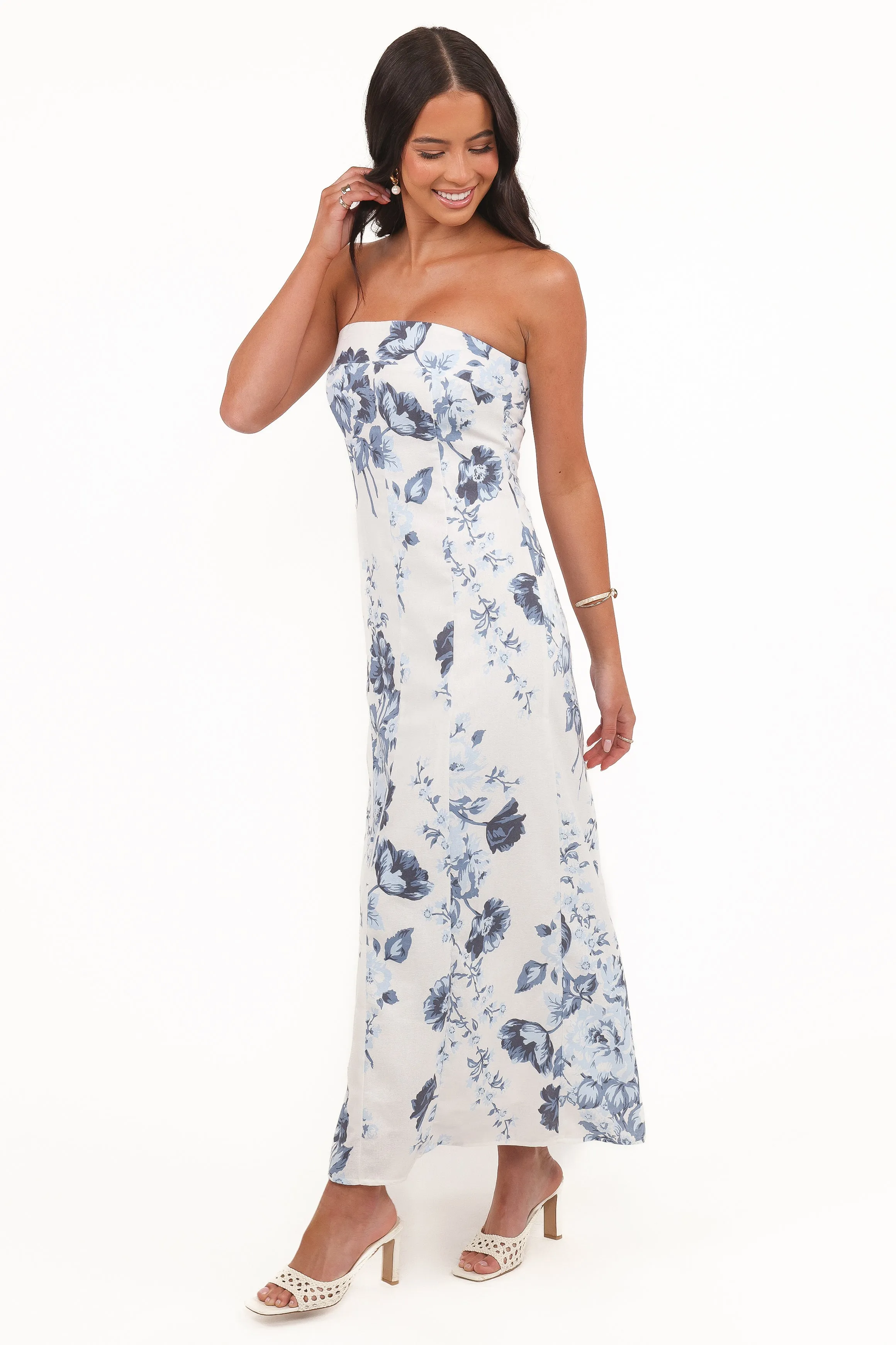 Tamira Strapless Midi Dress - Blue Floral sold by Petal & Pup product image thumbnail 3