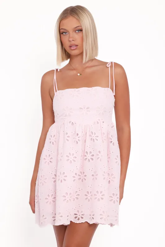 Lynne Mini Dress - Pink Broderie sold by Petal & Pup