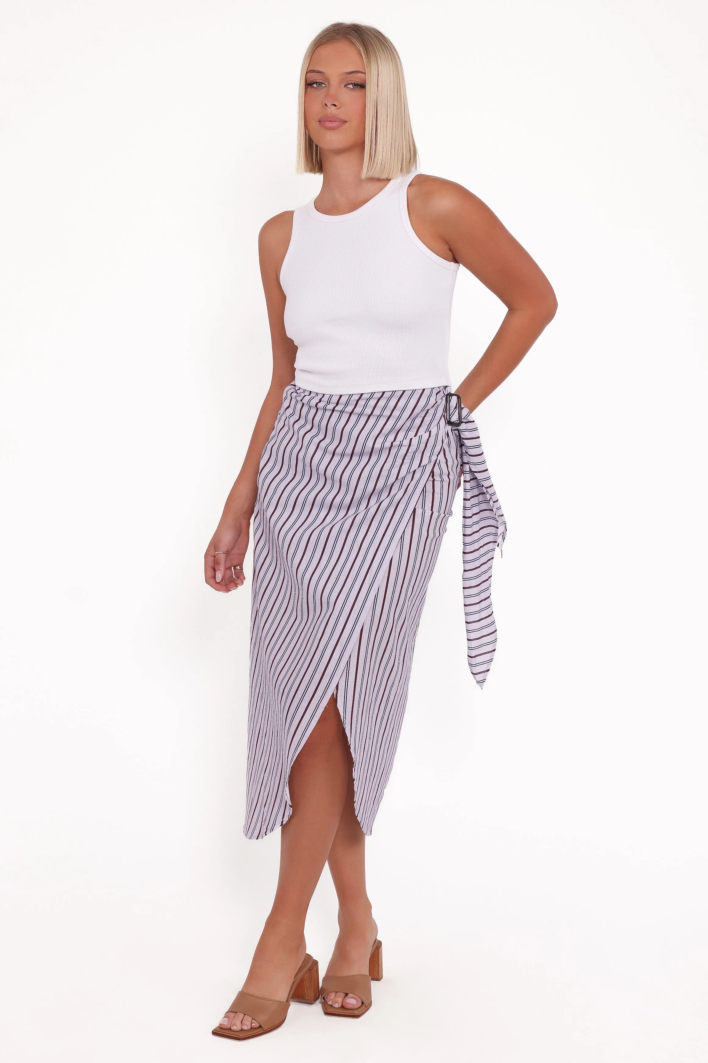 Jacey Wrap Midi Skirt - Midnight Stripe sold by Petal & Pup