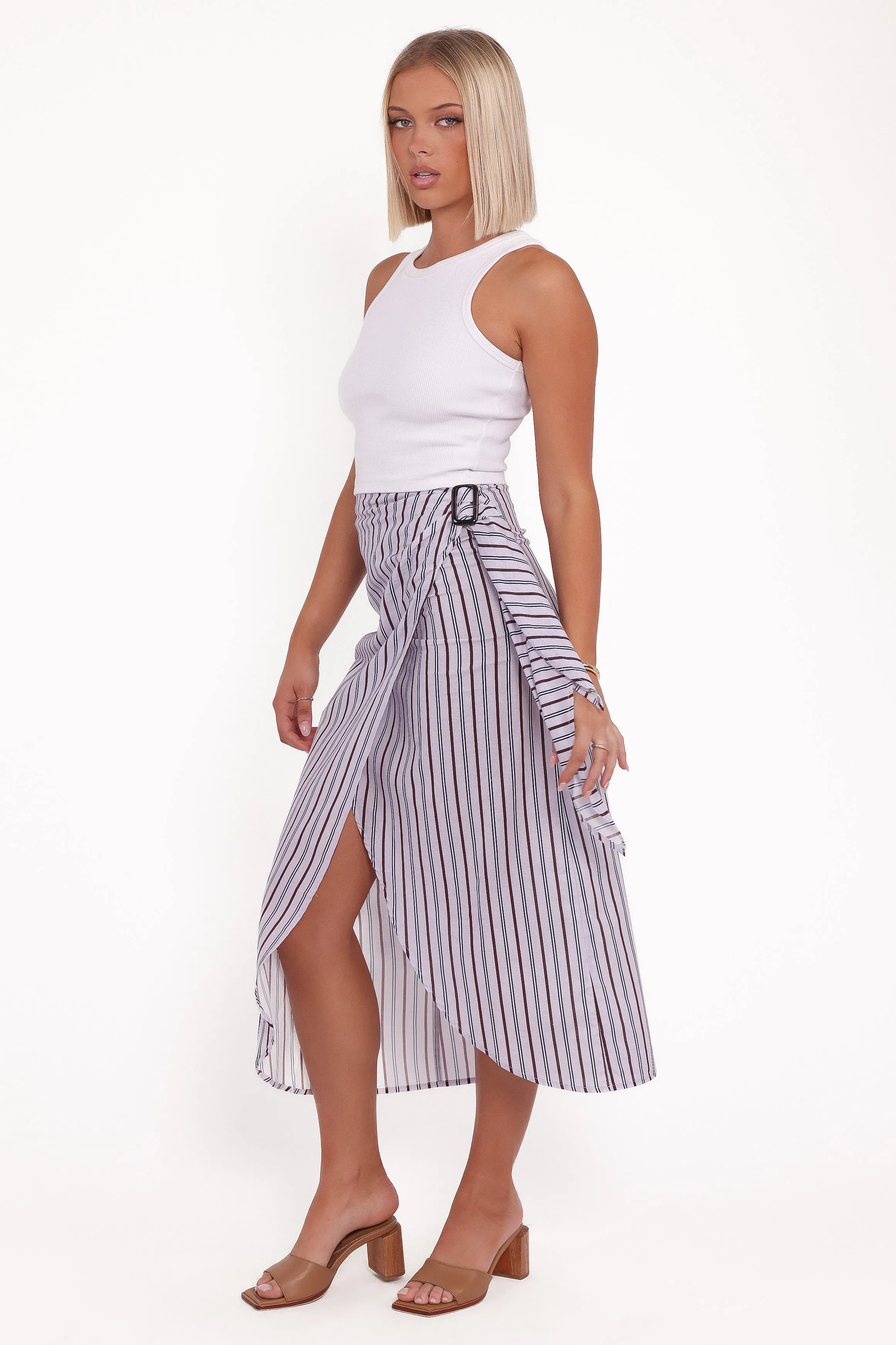 Jacey Wrap Midi Skirt - Midnight Stripe sold by Petal & Pup product image thumbnail 3