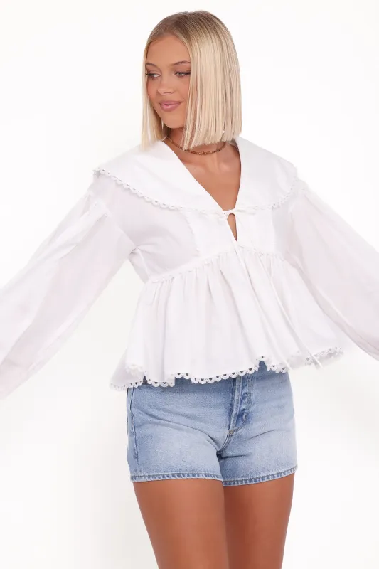 Orly Lace Trim Top - Off White sold by Petal & Pup