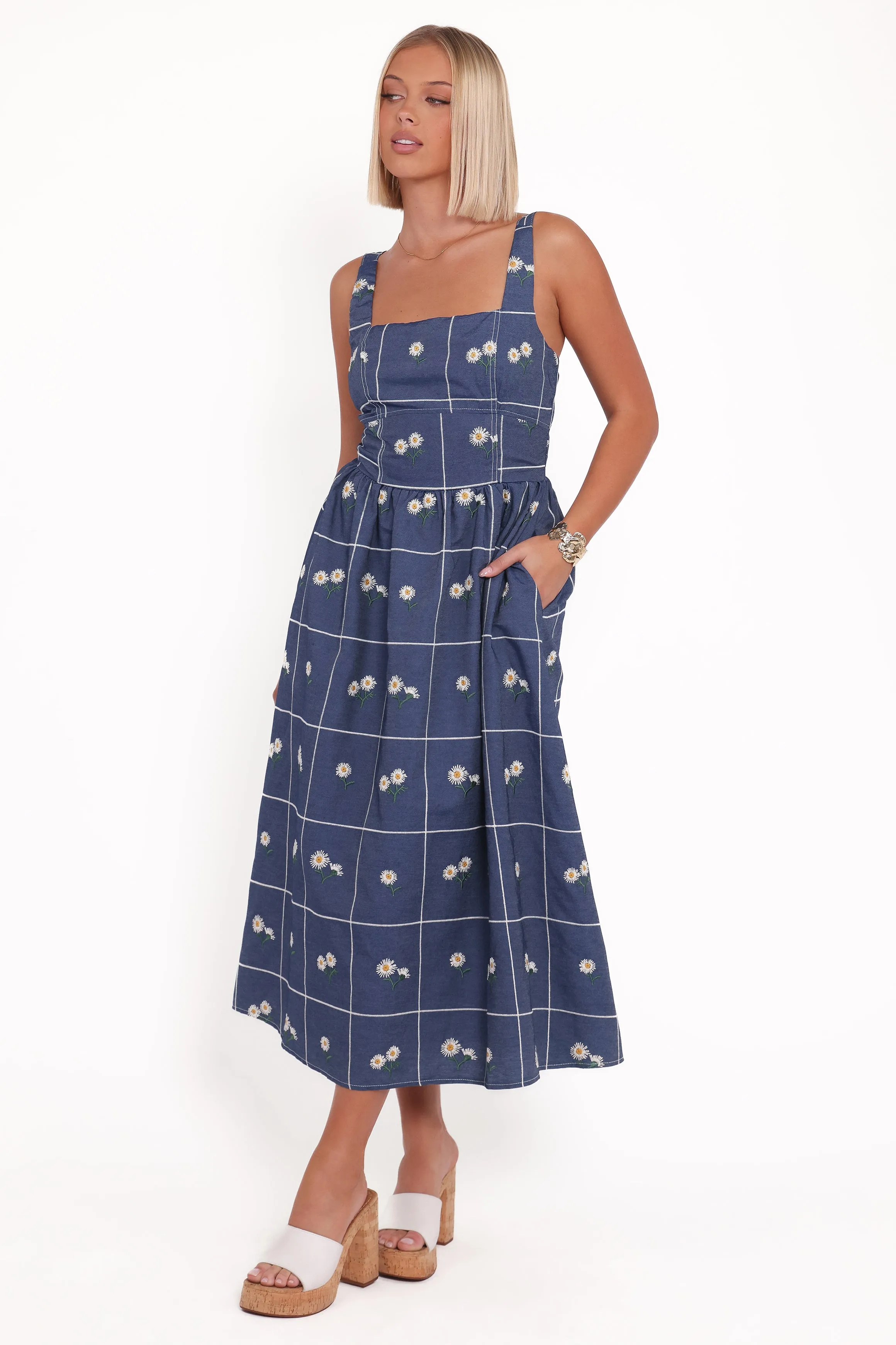 Yolande Midi Dress - Blue Floral sold by Petal & Pup