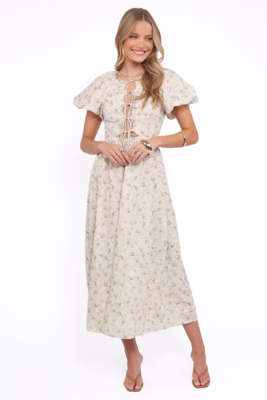Kathleen Maxi Dress - Light Beige/Green Floral made by Petal & Pup