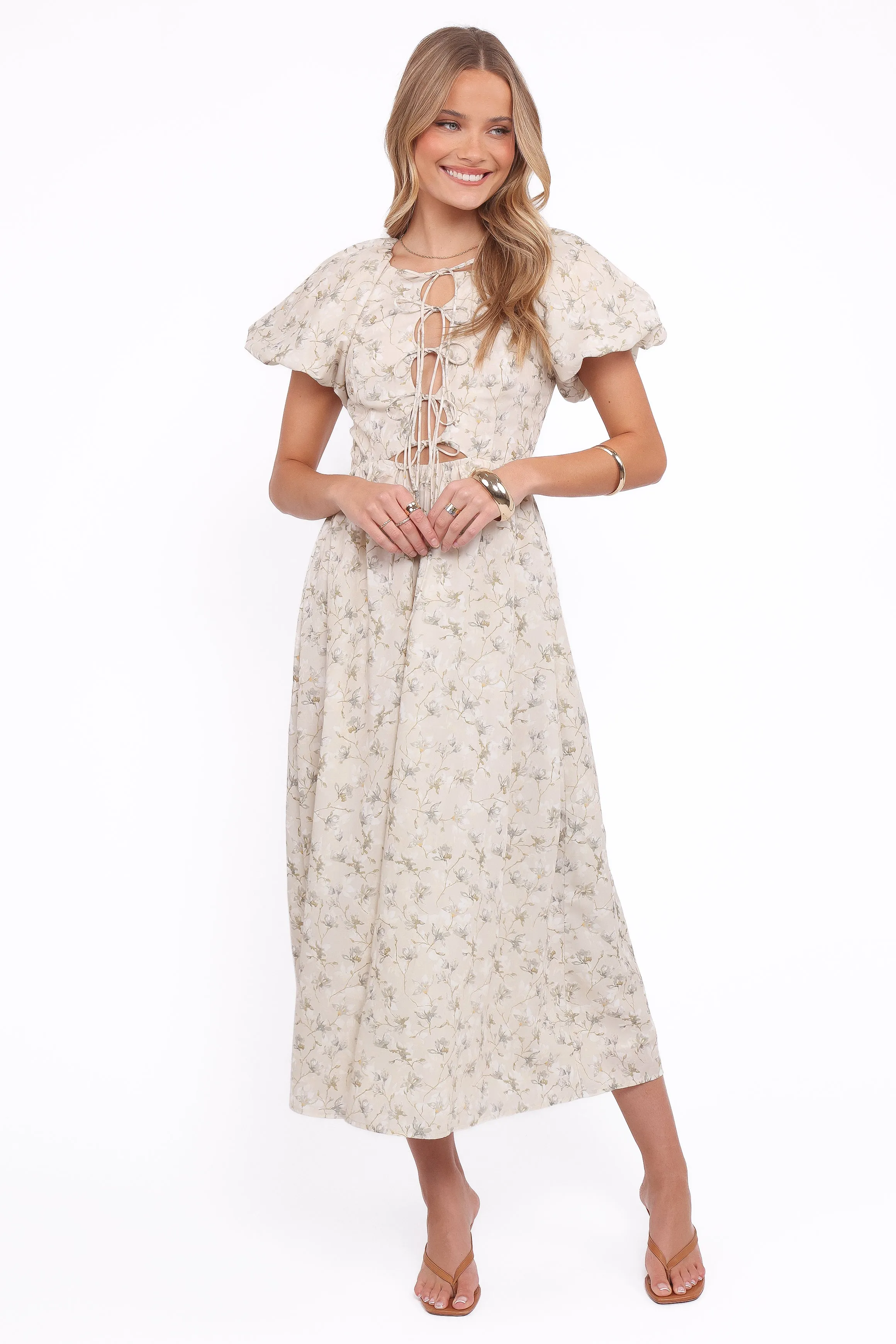 Kathleen Maxi Dress - Light Beige/Green Floral sold by Petal & Pup