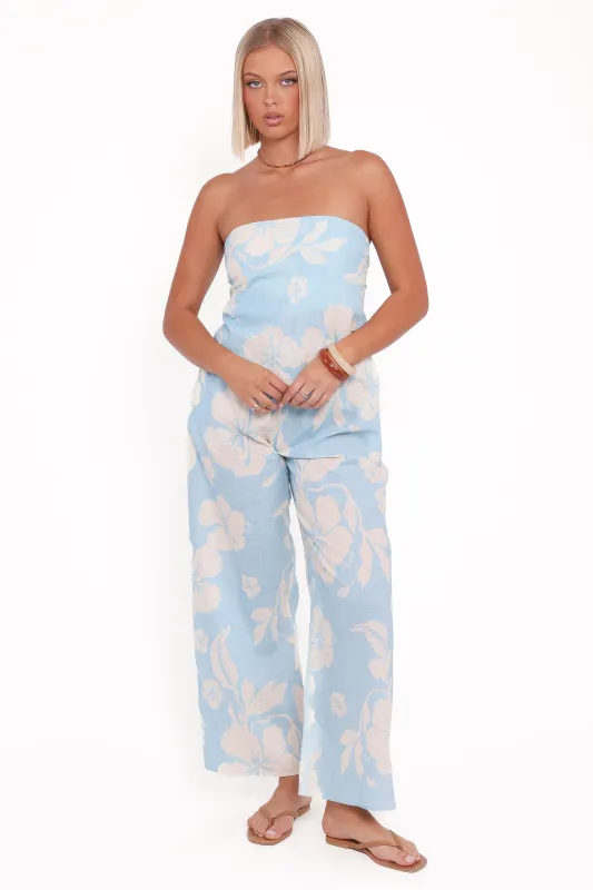 Lourdes Wide Leg Pant - Blue Hibiscus sold by Petal & Pup