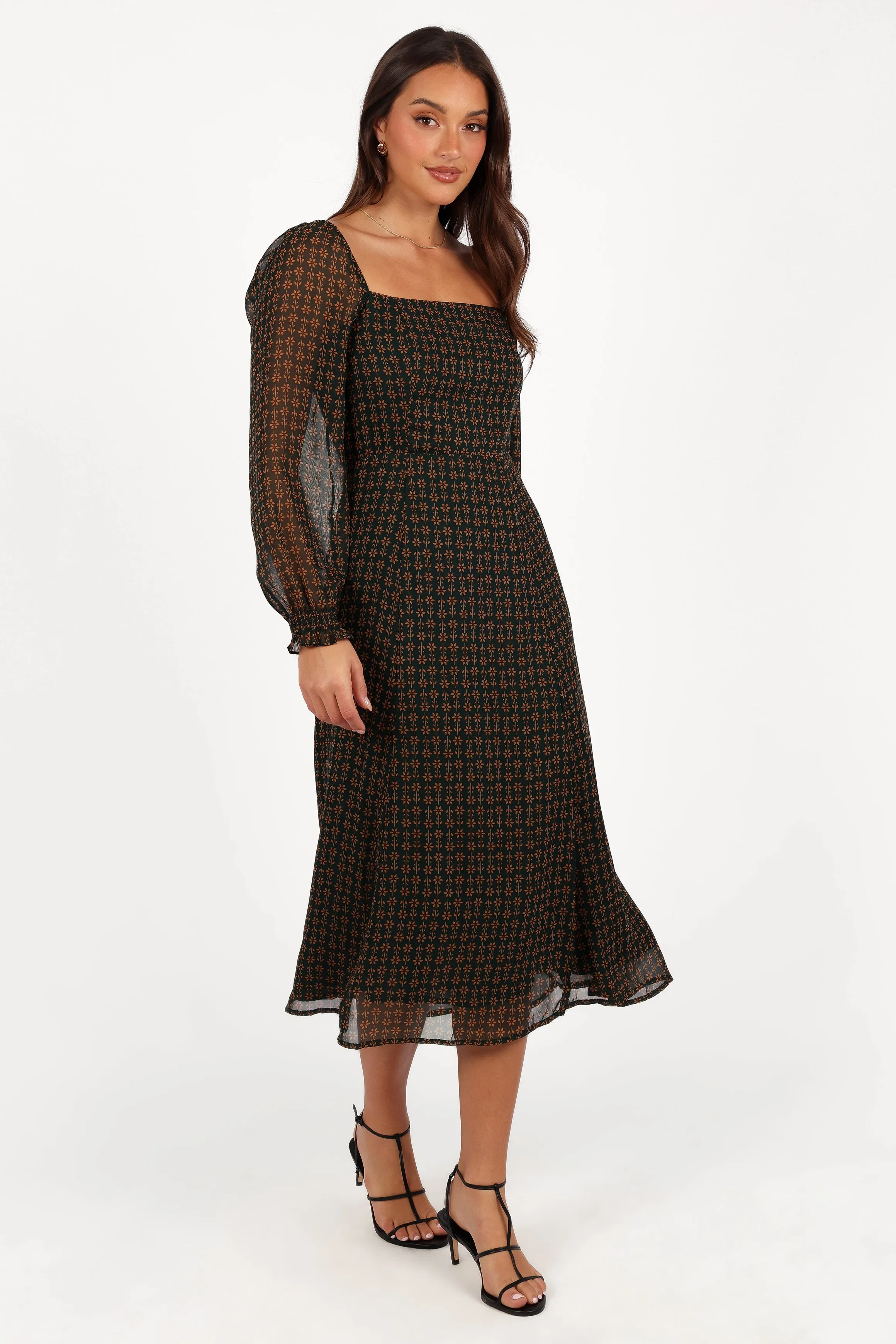 Ettie Long Sleeve Midi Dress - Pine/Tan sold by Petal & Pup product image thumbnail 5
